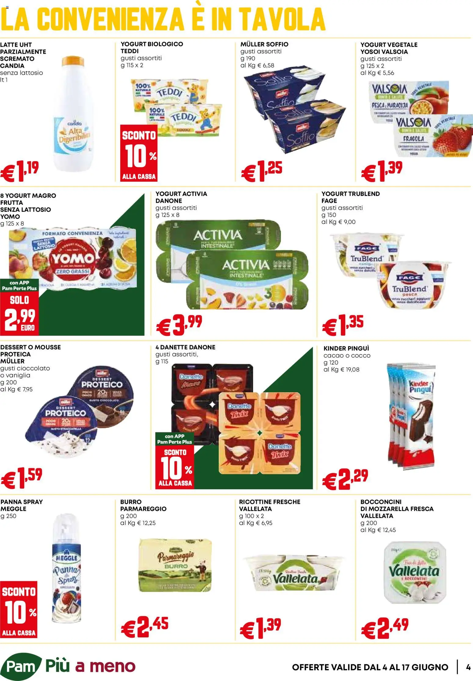 Volantino PAM del 04.06.2026 | Pagina: 4 | Prodotti: Yogurt, Latte, Burro, Pesca