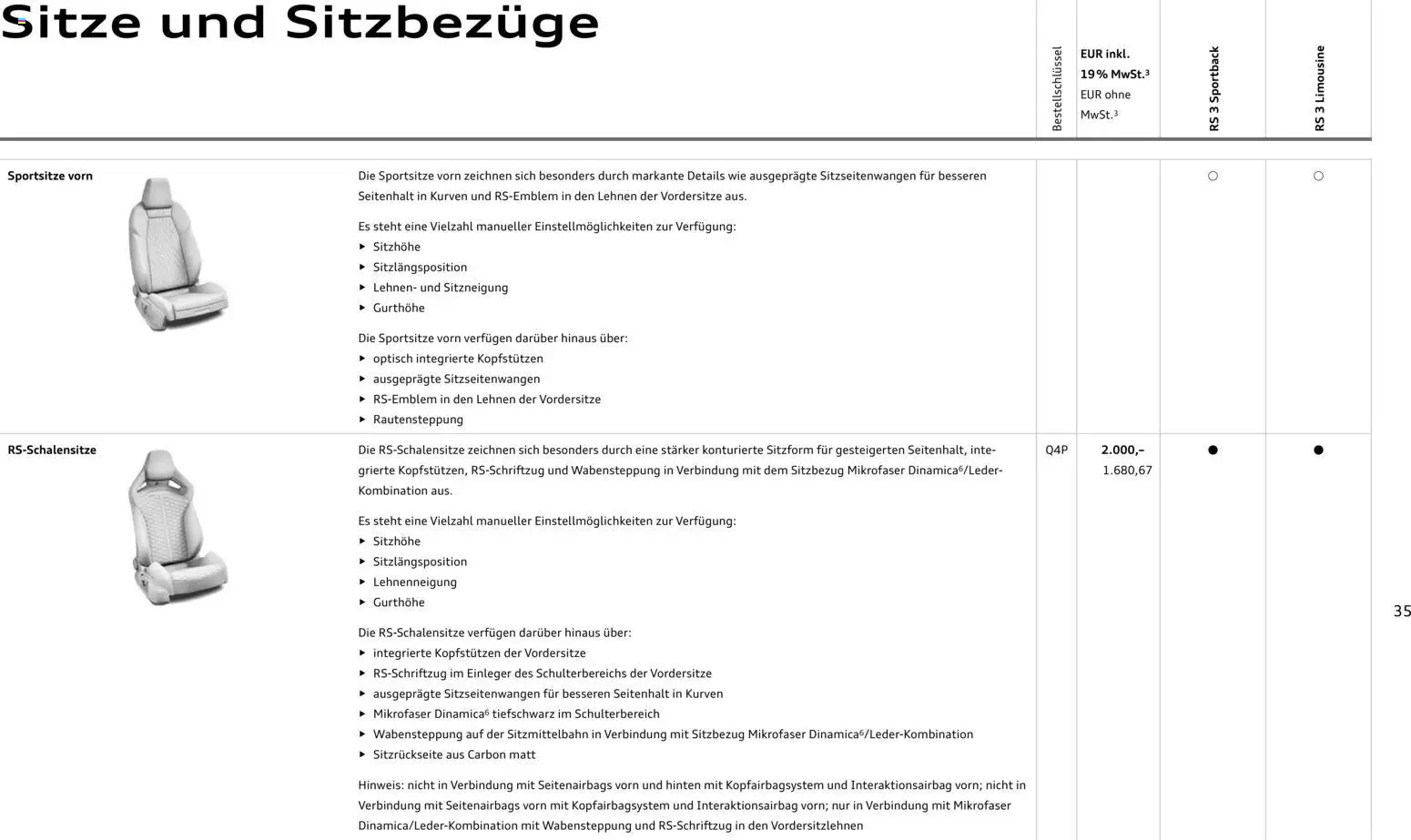 Audi RS 3 Sportback / RS 3 Limousine – gültig ab 28.10.2025 | Seite: 35
