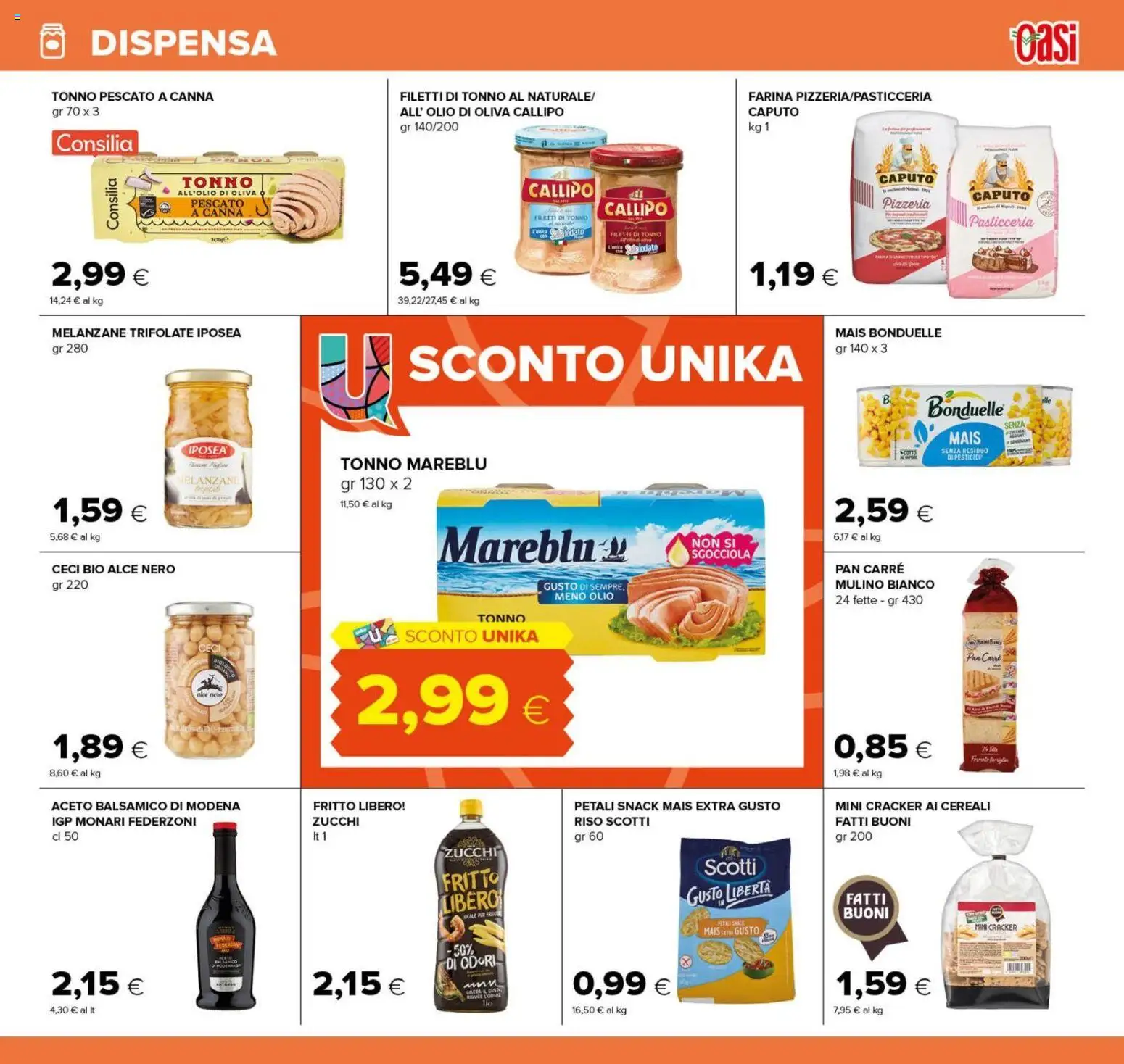 Volantino Oasi del 22/10/2026 | Pagina: 19 | Prodotti: Farina, Cracker, Melanzane, Mais
