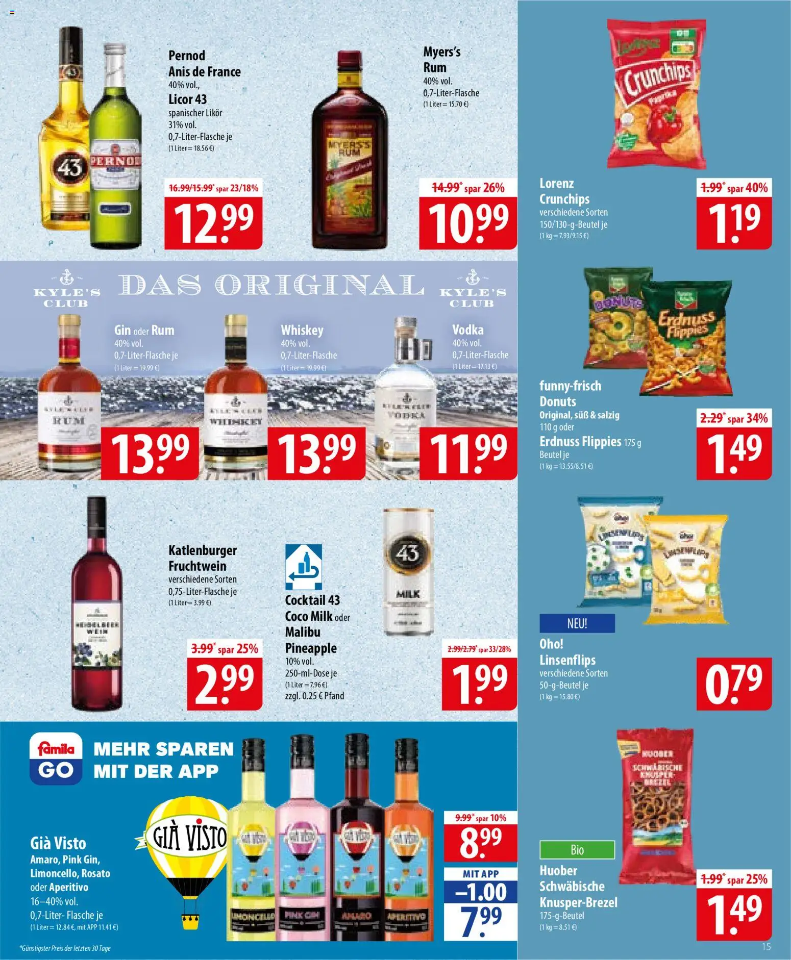 Famila Prospekt – gültig ab 01.06.2026 | Seite: 15 | Produkte: Likör, Donuts, Gin, Whiskey