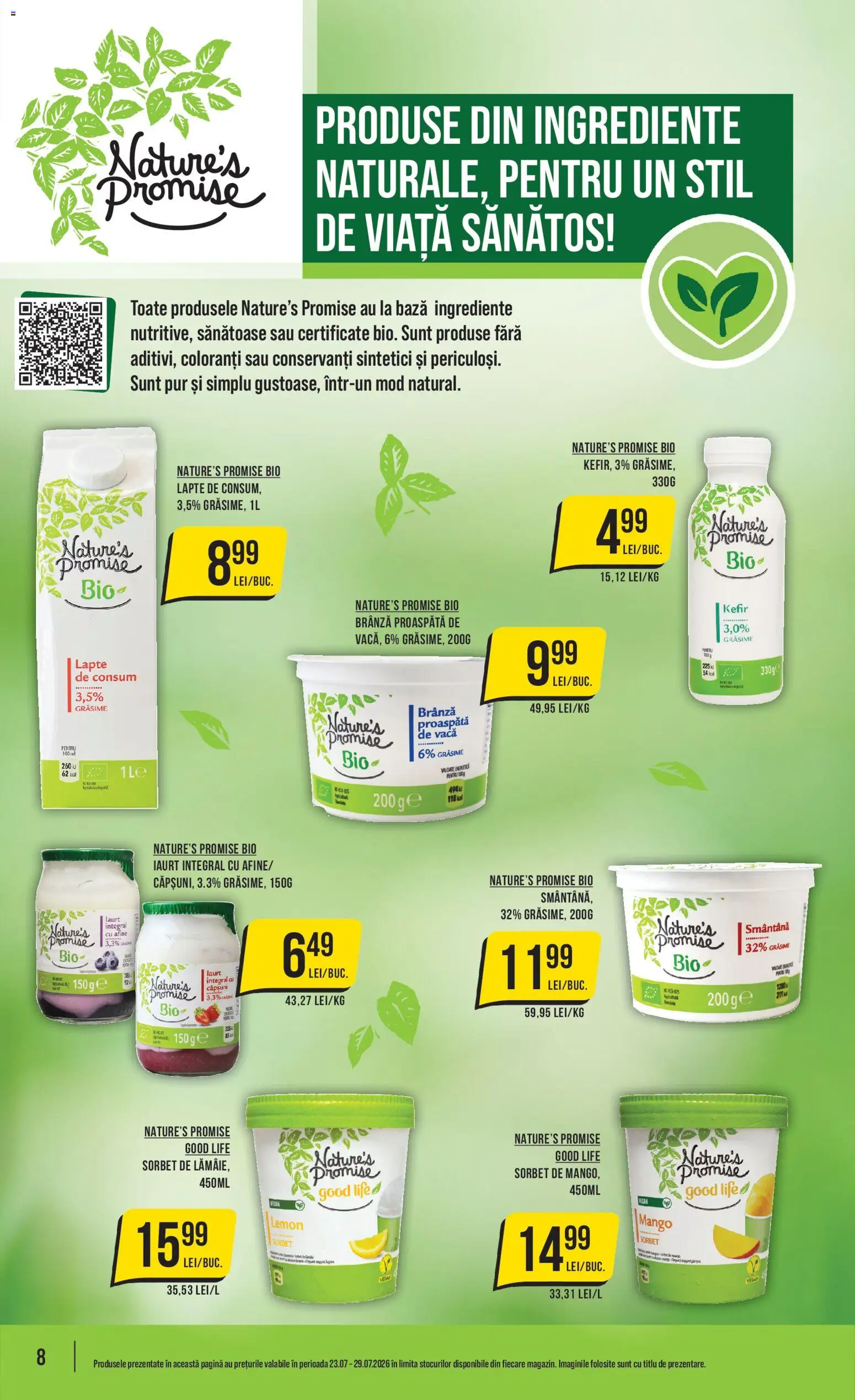 Noul catalog Mega Image – valabil de la 23.07.2026 | Pagină: 8 | Produse: Branza proaspata, Lapte, Iaurt, Smântână