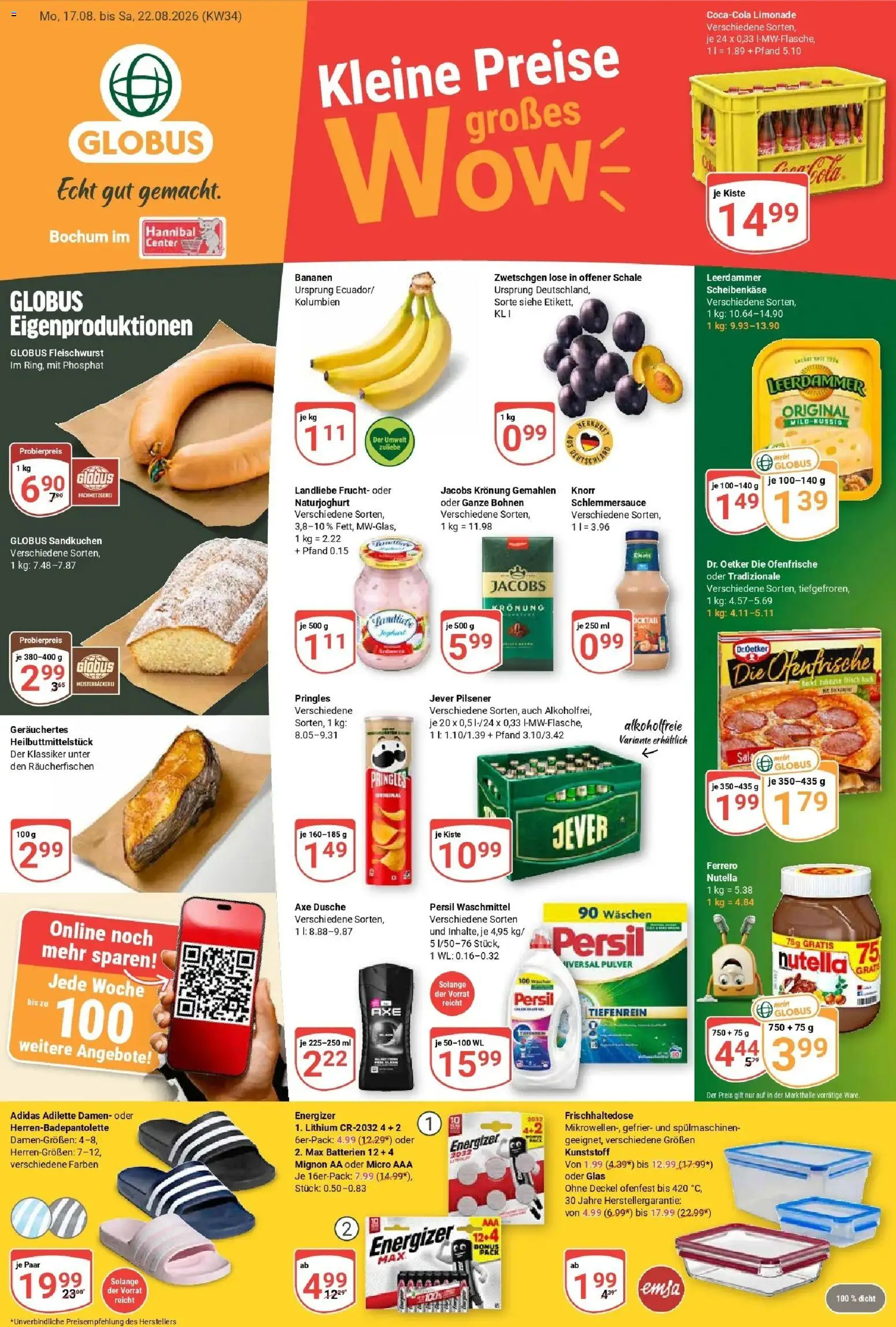 Globus Prospekt Bochum-Riemke (ab 17.08.2026) » Angebote online | Seite: 1 | Produkte: Batterien, Limonade, Leerdammer, Jever