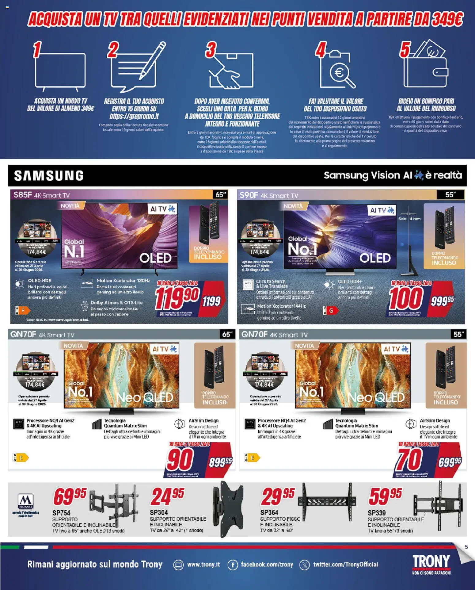 Volantino Trony del 21.05.2026 | Pagina: 5 | Prodotti: Telecomando, smart TV, TV, Samsung