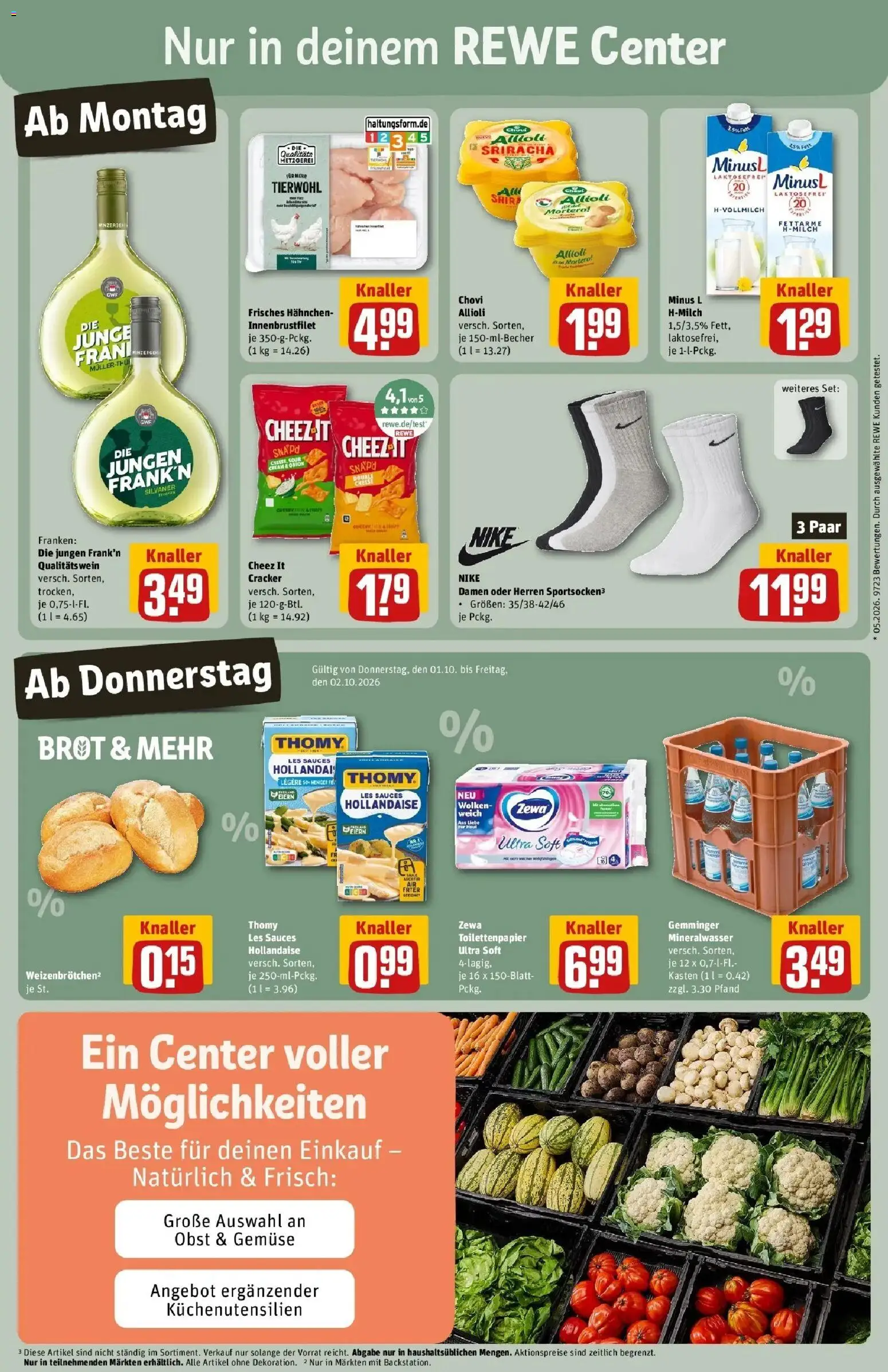 REWE Prospekt ab 28.09.2026 zum Blättern » Angebote | Seite: 5 | Produkte: Gemüse, Obst, Brot, Wein