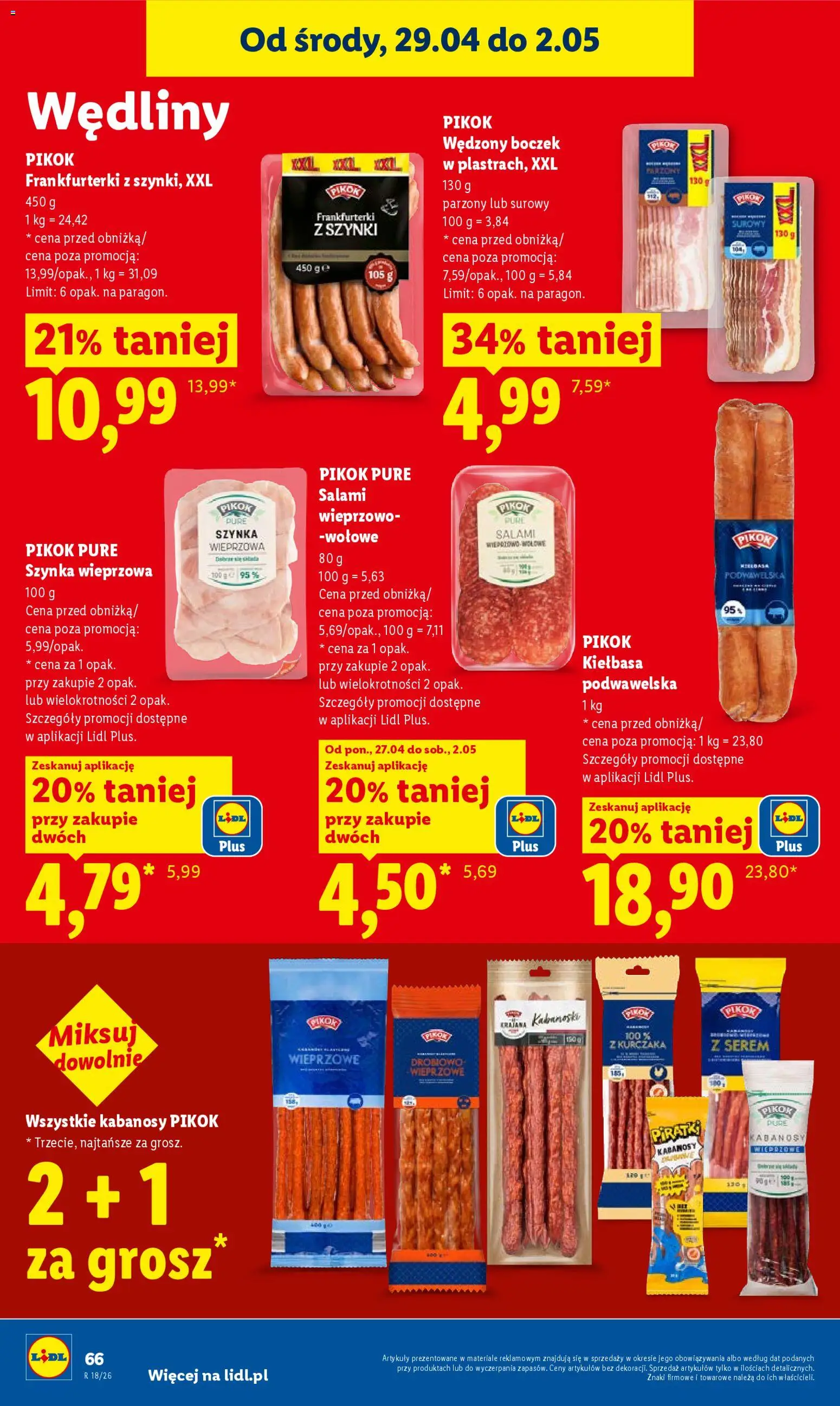 Lidl gazetka od 29.04.2026 | Strona: 66 | Produkty: Kiełbasa, Szynka wieprzowa, Szynka, Salami
