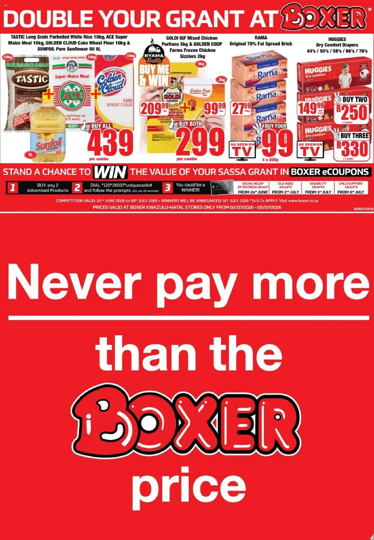 New Boxer catalogue – valid from 02/07/2026 | Page: 1 | Products: Flour, Maize meal, Oil, Rice