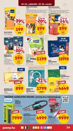 PENNY aktuális akciós újság - amely érvényes a következő dátumtól: 2026.09.03. | Oldal: 14 | Termékek: Purina one, Akkumulátor, Friskies, Vileda