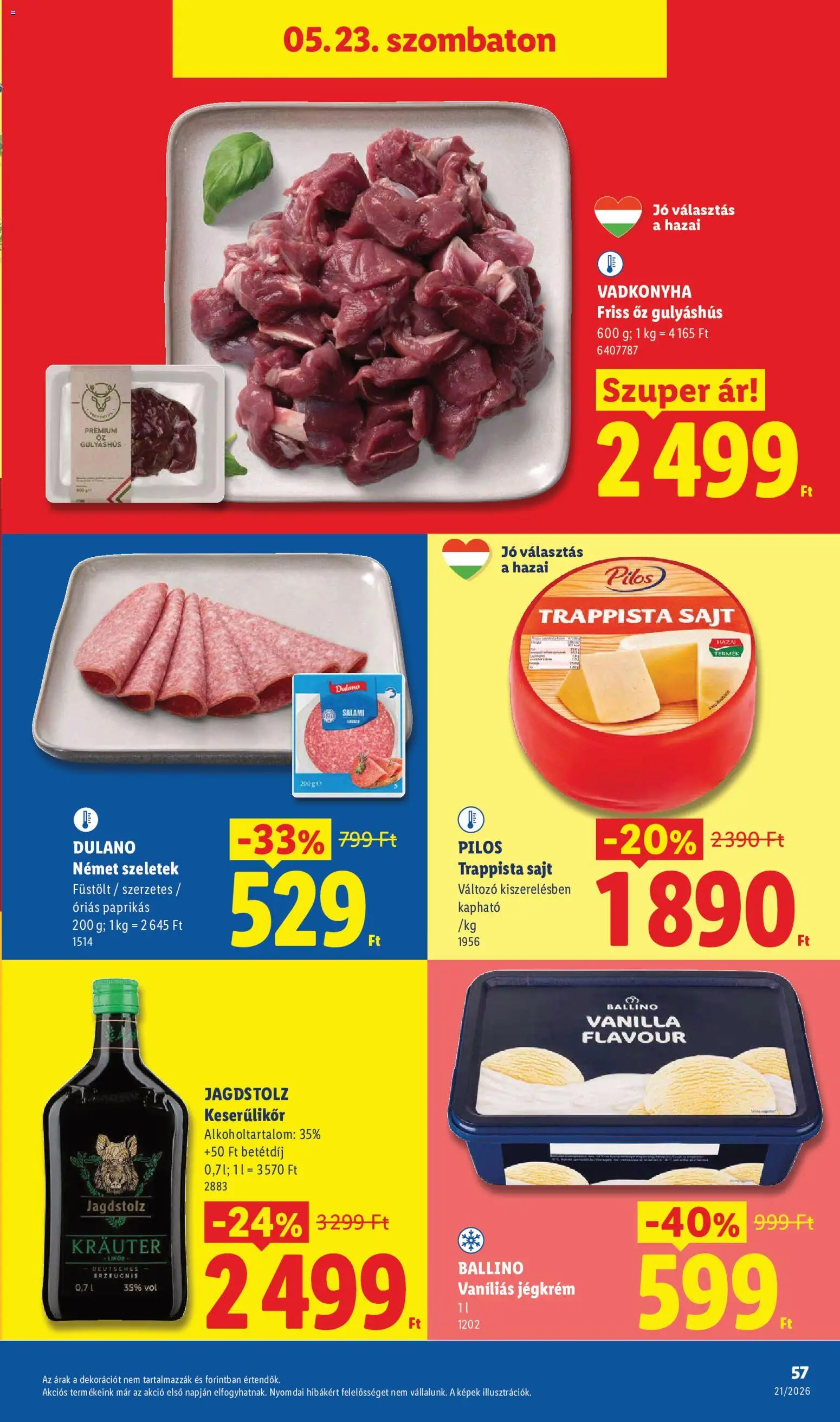 Lidl akciós ujság - amely érvényes a következő dátumtól: 21.05.2026 | Oldal: 57 | Termékek: Sajt, Jégkrém, Trappista sajt