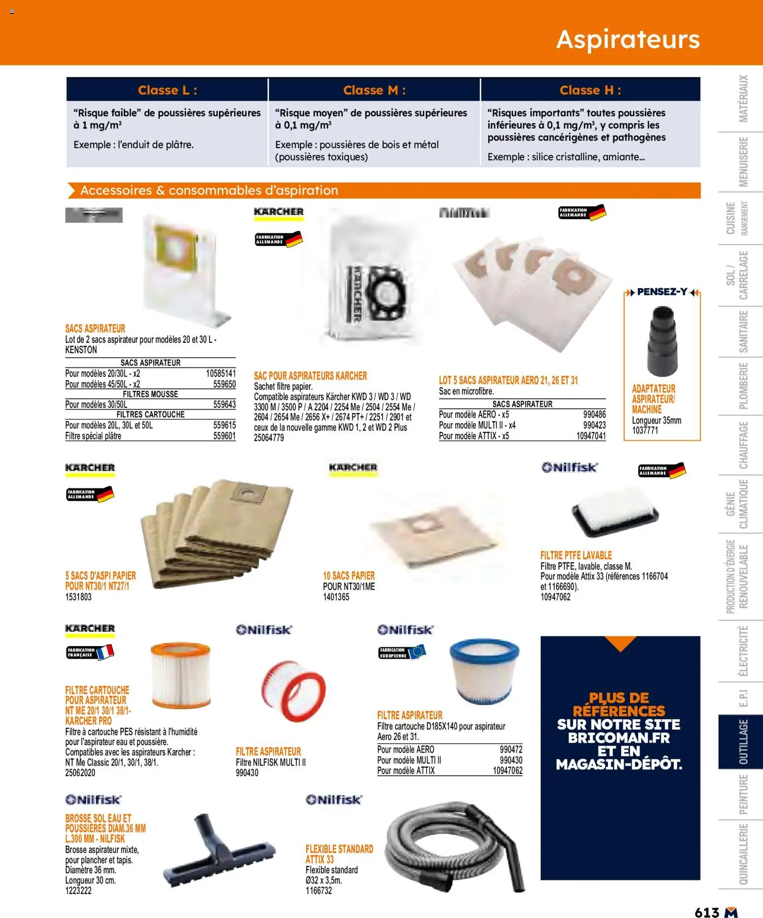 {H1} | Page: 613 | Produits: Filtre, Adaptateur, Aspirateur, Cartouche