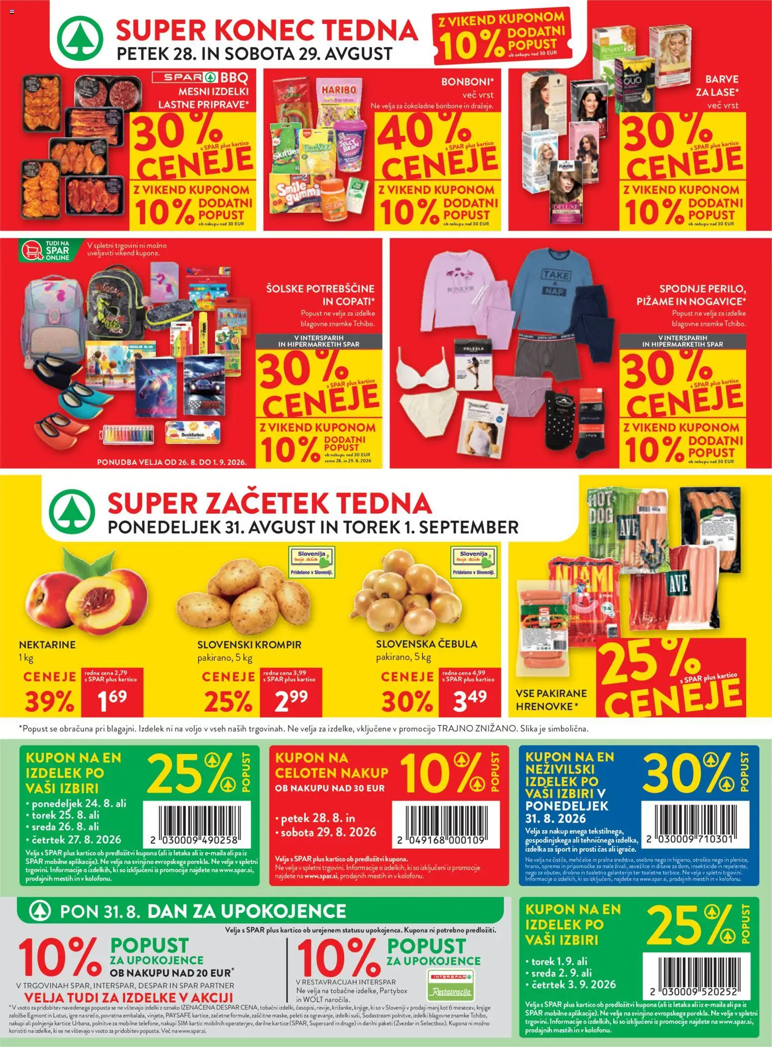Novi Spar katalog ponudbe – veljaven od 26.08.2026 | Stran: 38 | Izdelki: Hrenovke, Krompir, Cebula, Nektarine