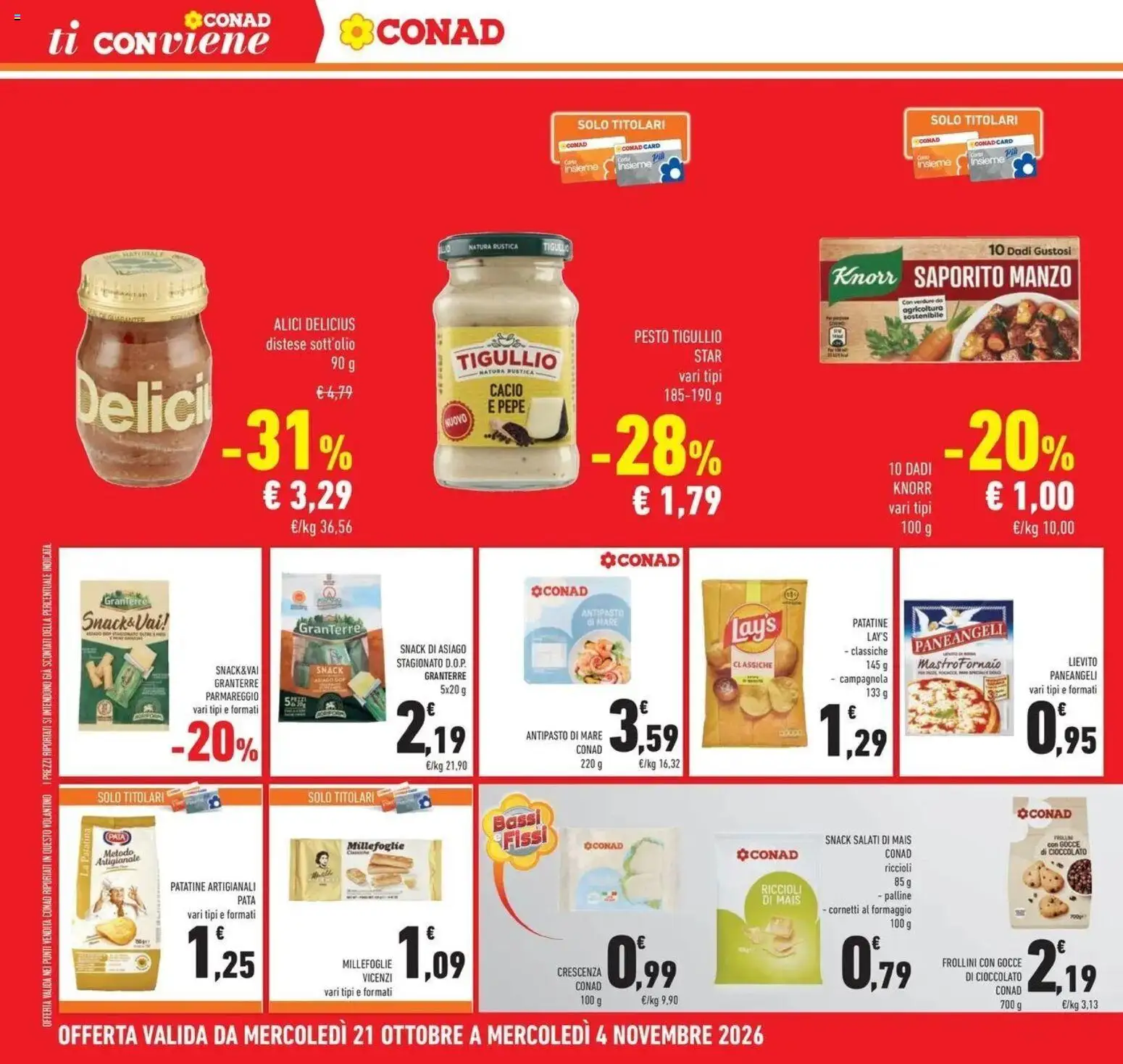 Volantino Conad del 21/10/2026 | Pagina: 26 | Prodotti: Cioccolato, Mais, Crescenza, Lievito