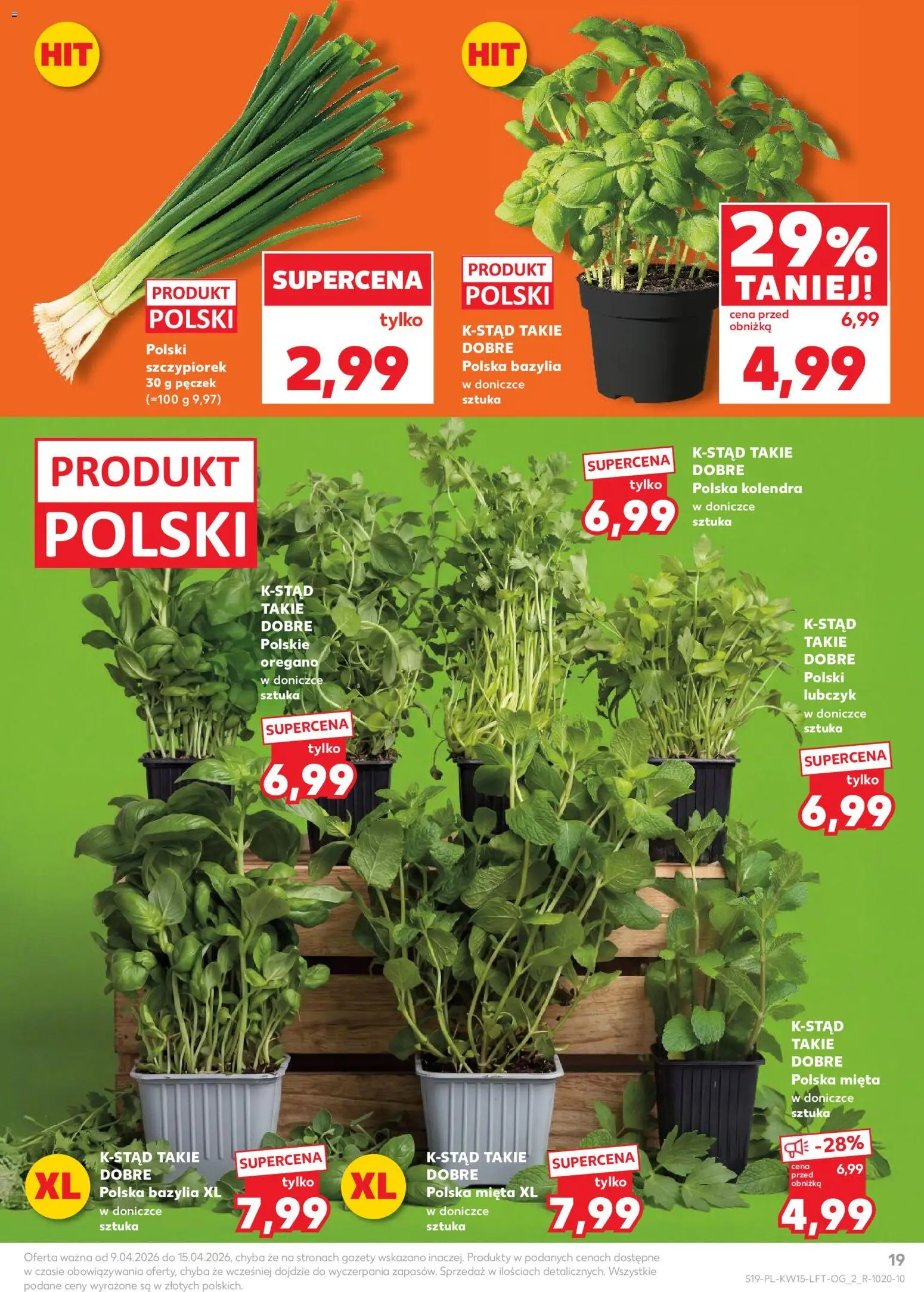 Kaufland gazetka od 09.04.2026 | Strona: 19 | Produkty: Oregano, Lubczyk, Bazylia, Mięta w doniczce