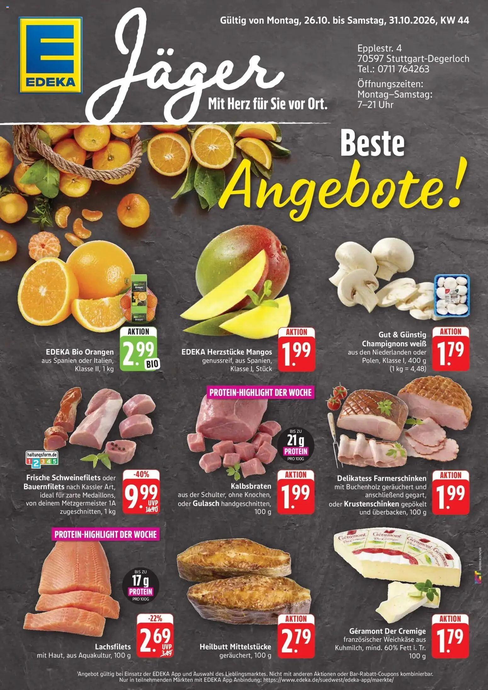 Edeka Prospekt Stuttgart-Degerloch (ab 26.10.2026) » Angebote Online | Seite: 1 | Produkte: Geramont, Champignons, Gulasch, Uhr