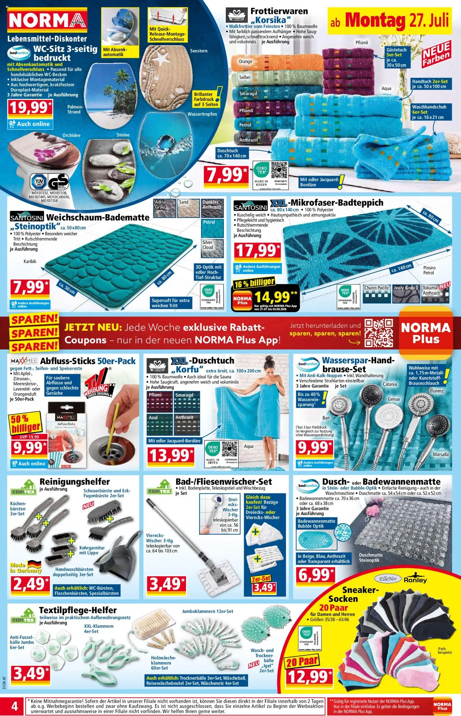 Norma Flugblatt gültig ab 27.07.2026 | Seite: 4 | Produkte: Socken, Trockner, Äpfel