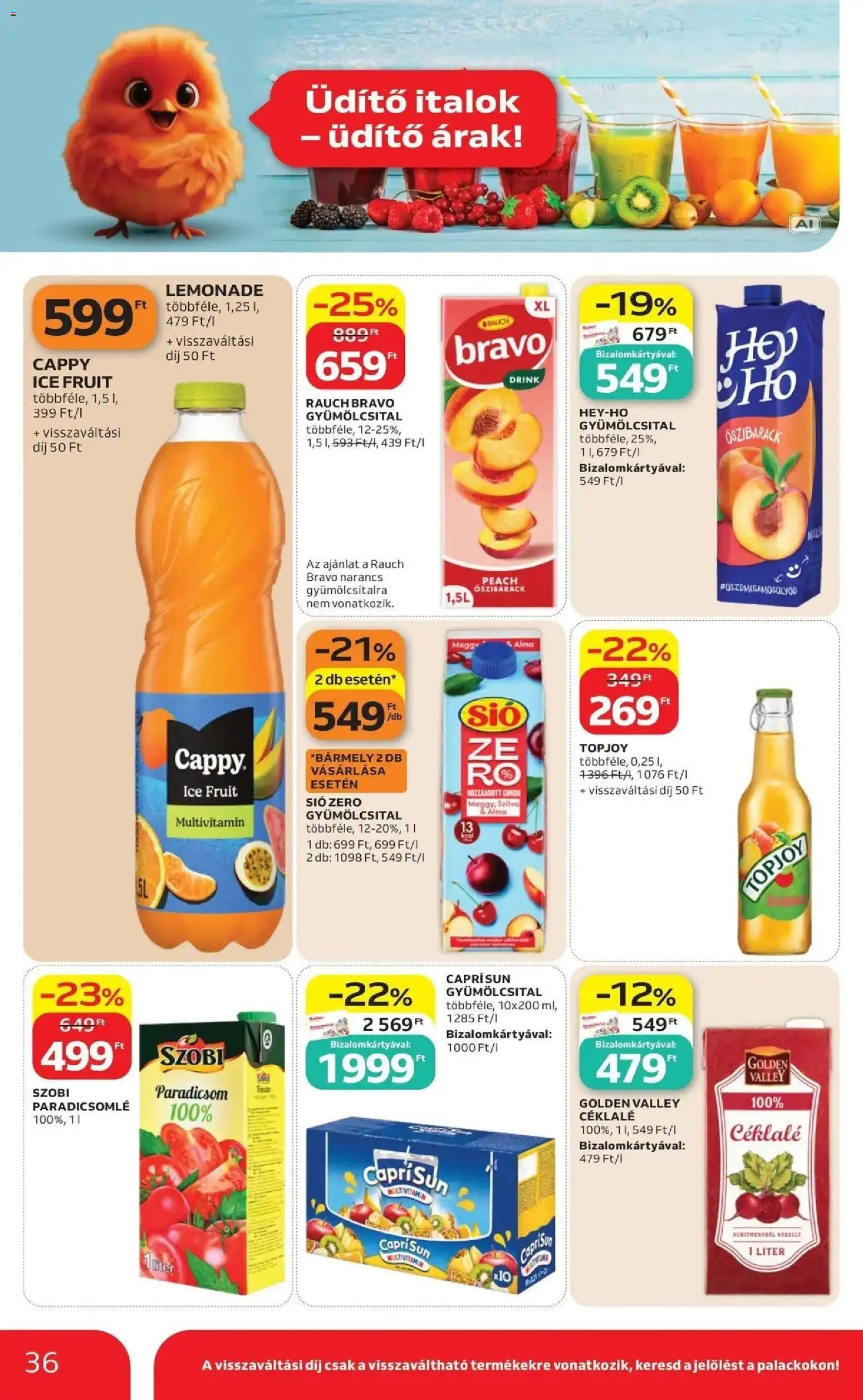 Auchan akciós újság Szolnok - 2026.10.01. -tól/töl > akció, lapozható szórólap 🛍️ | Oldal: 36 | Termékek: Gyümölcsital, Topjoy, Narancs, Multivitamin
