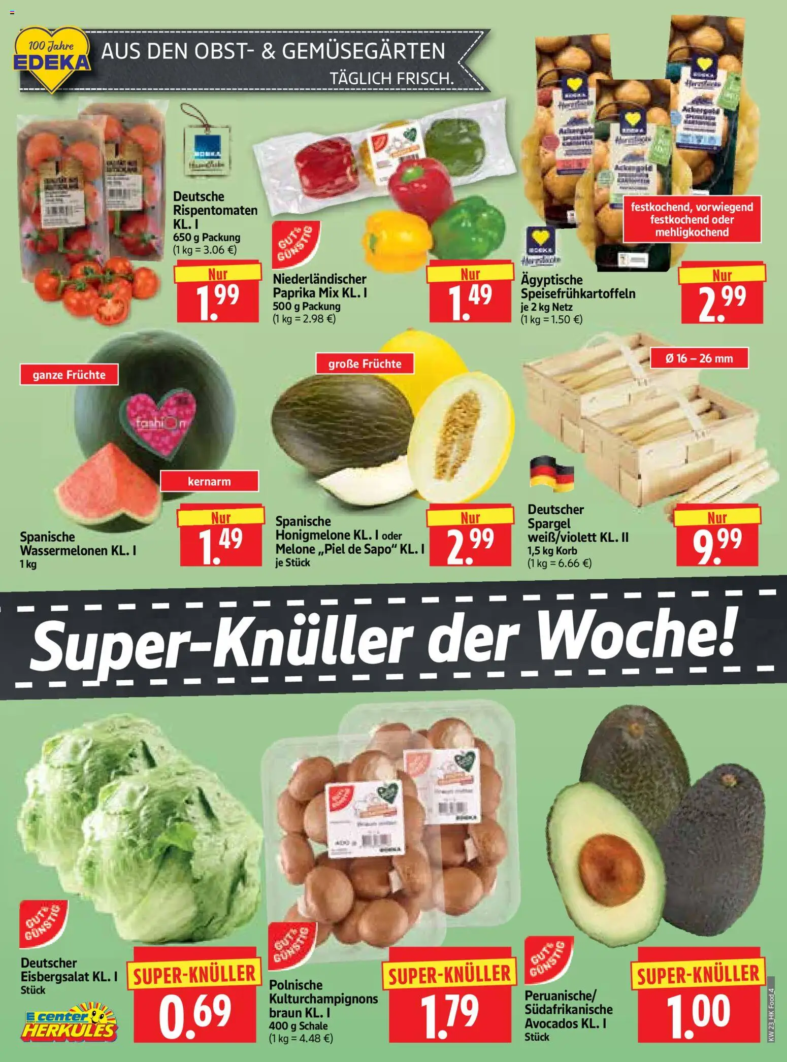 HERKULES Prospekt – gültig ab 01.06.2026 | Seite: 4 | Produkte: Eisbergsalat, Spargel, Obst, Melone