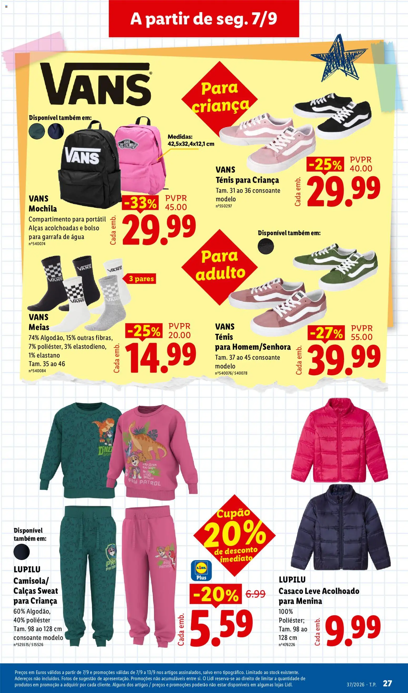 Lidl Promoções Semanais │ válido de 07/09/2026 | Página: 29 | Produtos: Agua, Casaco, Calças, Meias