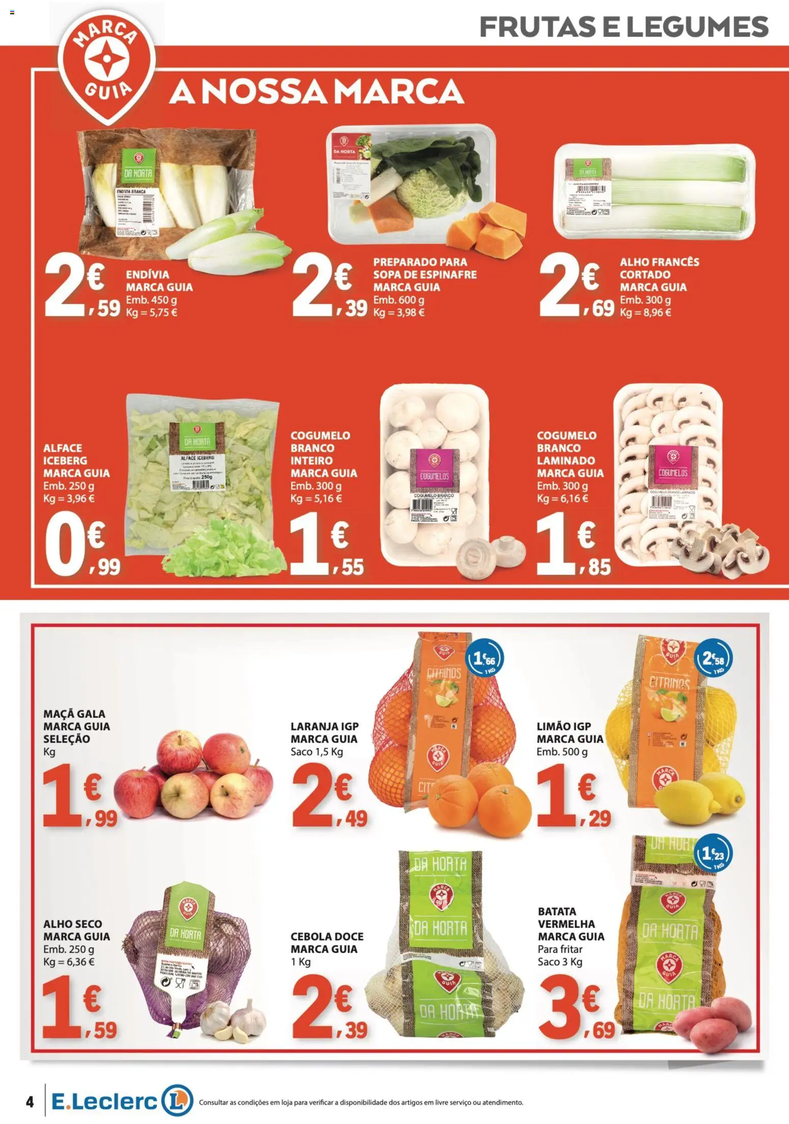 E.Leclerc folheto Especial Marca Guia │ válido de 16.06.2026 | Página: 4 | Produtos: Batata, Alho francês, Sopa, Maça