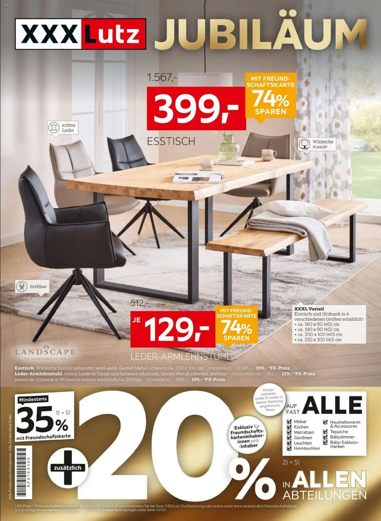 XXXLutz Jubiläum – gültig ab 11.07.2026 | Seite: 1 | Produkte: Esstisch, Sitzbank, Kuchen
