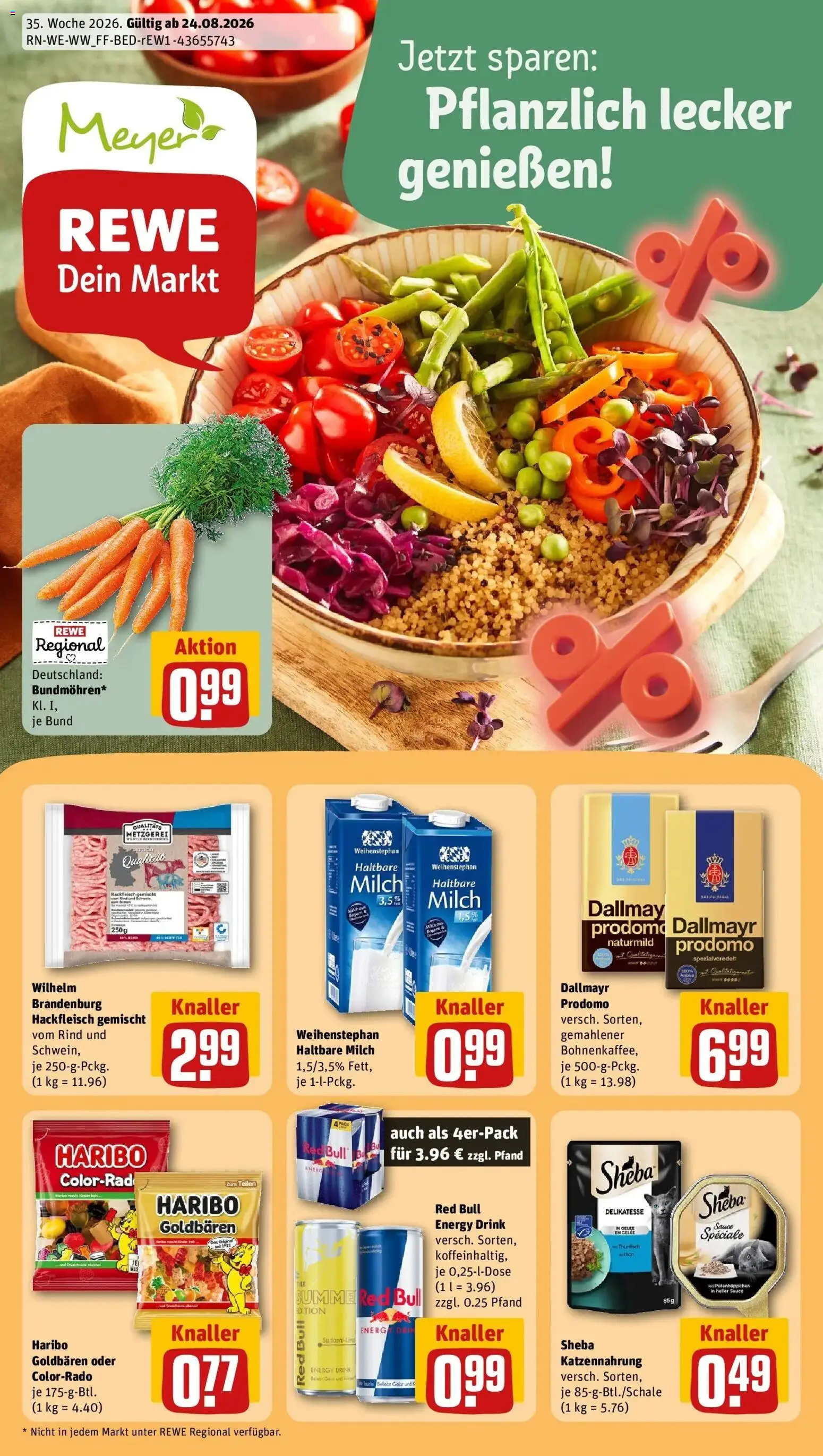 REWE Prospekt ab 24.08.2026 zum Blättern » Angebote | Seite: 1 | Produkte: Sheba, Red bull, Energy, Haltbare milch