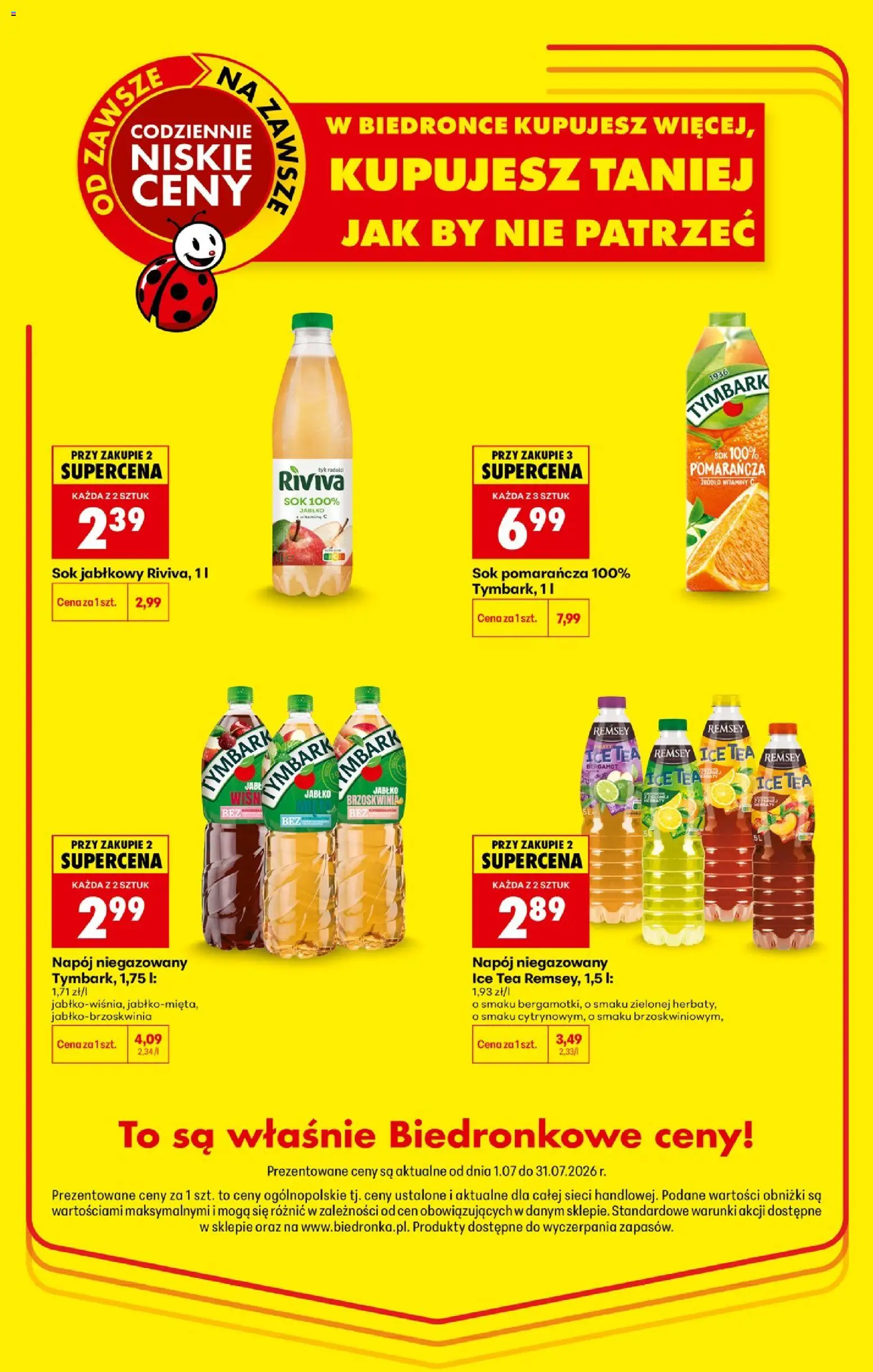 Biedronka gazetka - Niższe ceny regularne od 02.07.2026 | Strona: 6 | Produkty: Brzoskwinia, Ice Tea, Sok jabłkowy, Sok