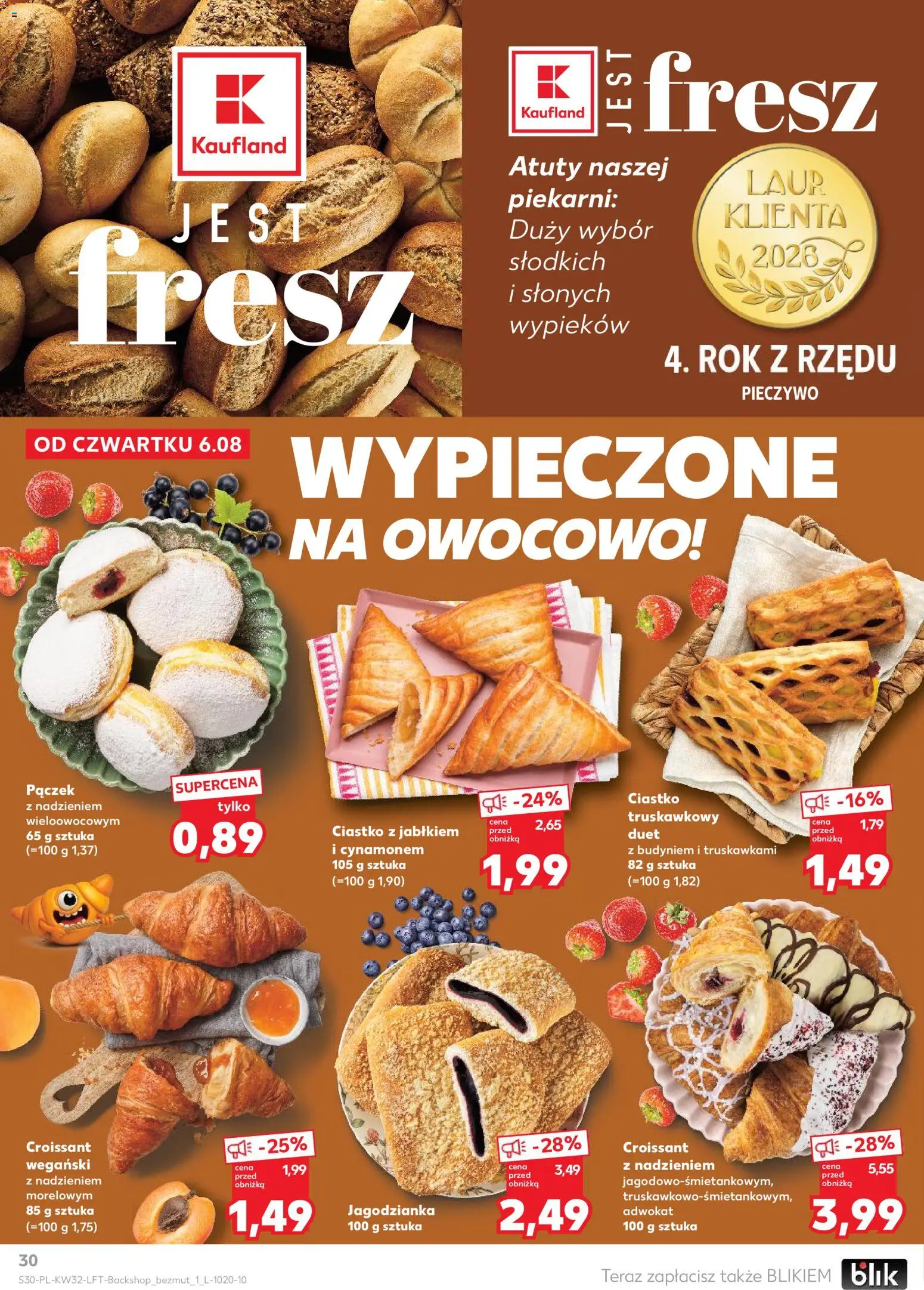 Kaufland gazetka od 06.08.2026 | Strona: 30 | Produkty: Pieczywo, Croissant, Pączek, Jagodzianka