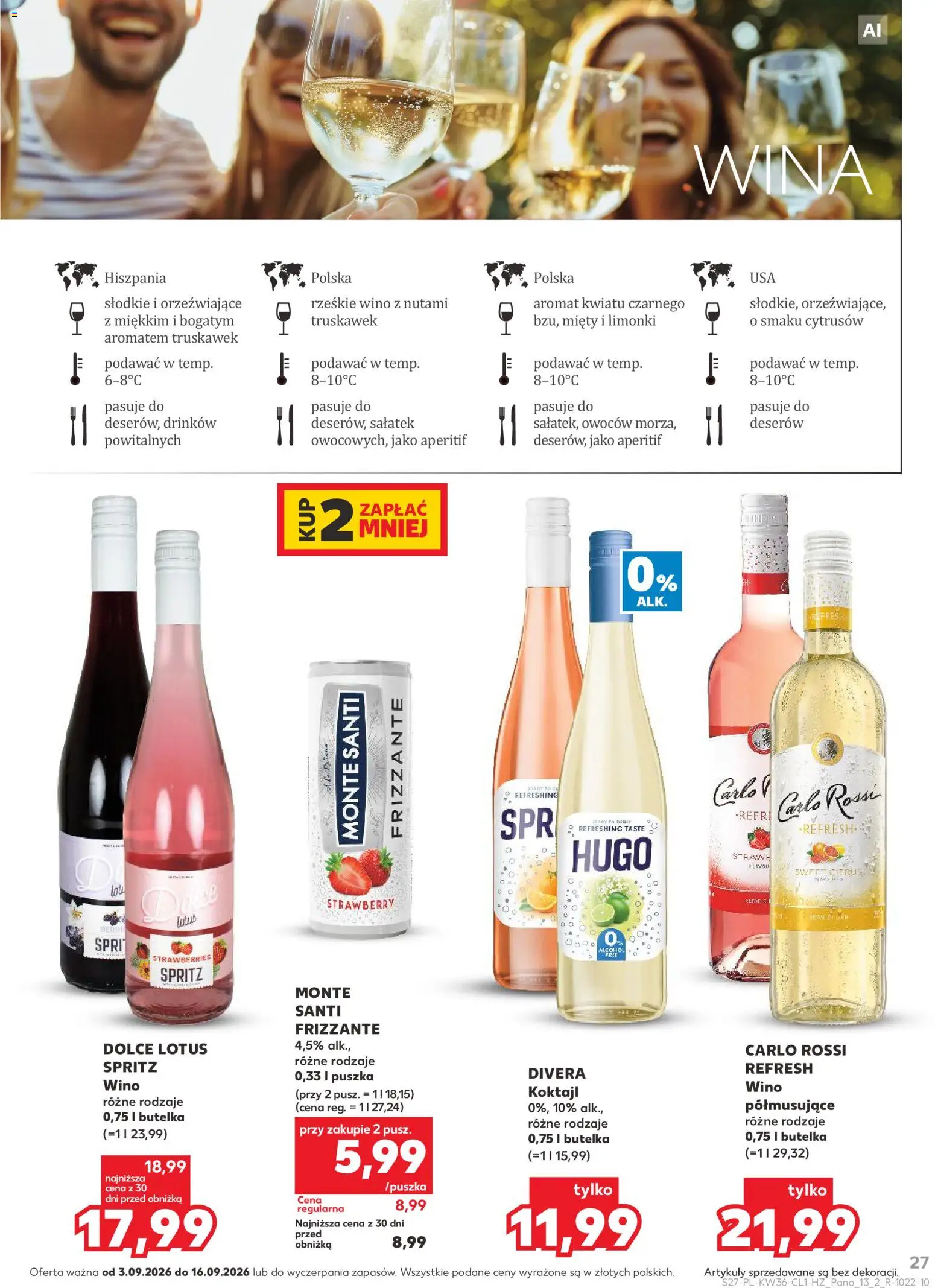 Kaufland Polsko leták - Barek od 03.09.2026 | Strana: 27 | Produkty: Frizzante, Spritz, Frizzante Hugo, Lotus