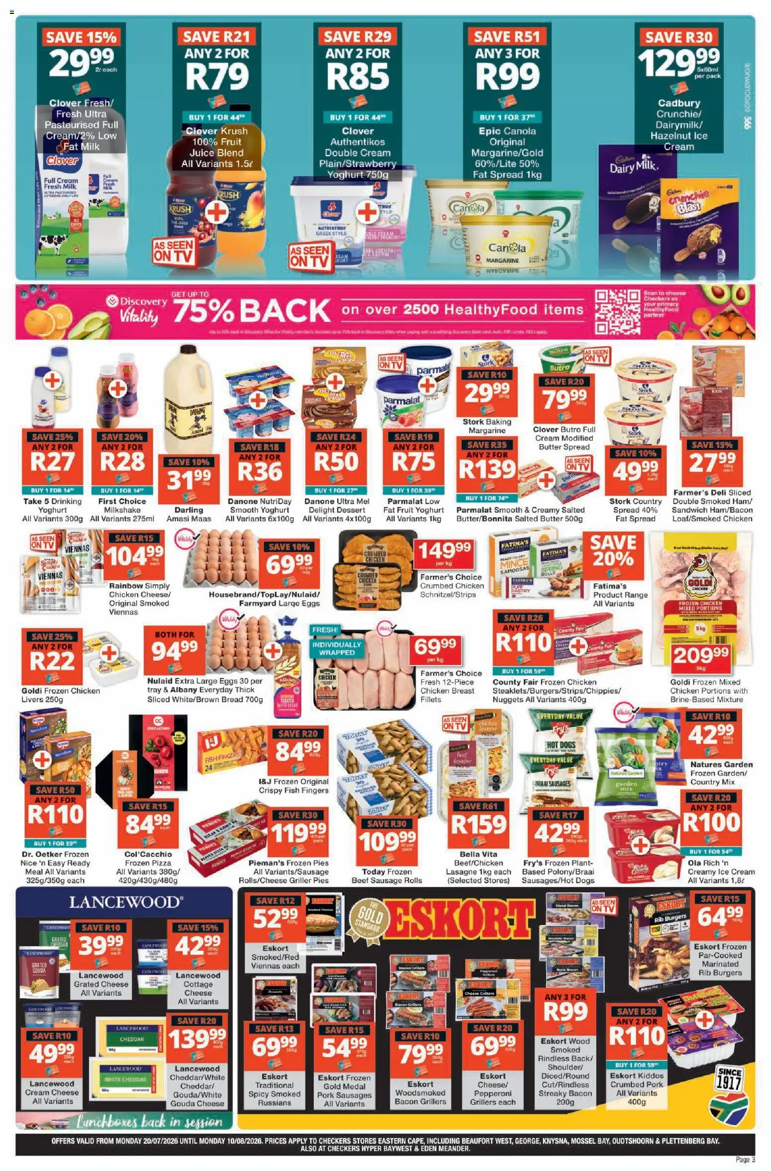 New Checkers catalogue – valid from 20/07/2026 | Page: 3 | Products: Toaster, Chicken, Hot dogs, Fruit
