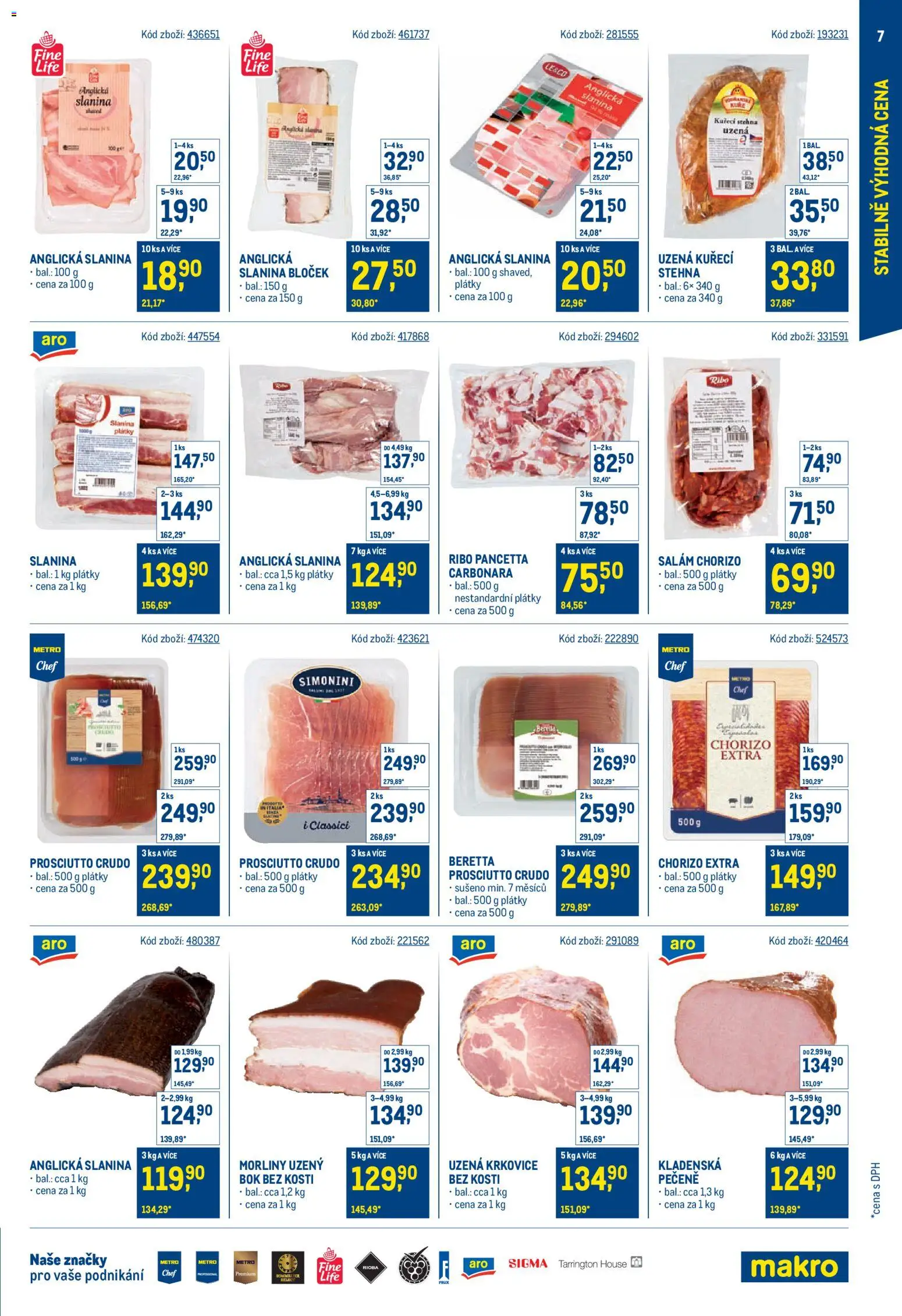 Makro leták - Stabilně výhodná cena od 18.05.2026 | Strana: 7 | Produkty: Salám, Krkovice, Kuřecí stehna, Crudo