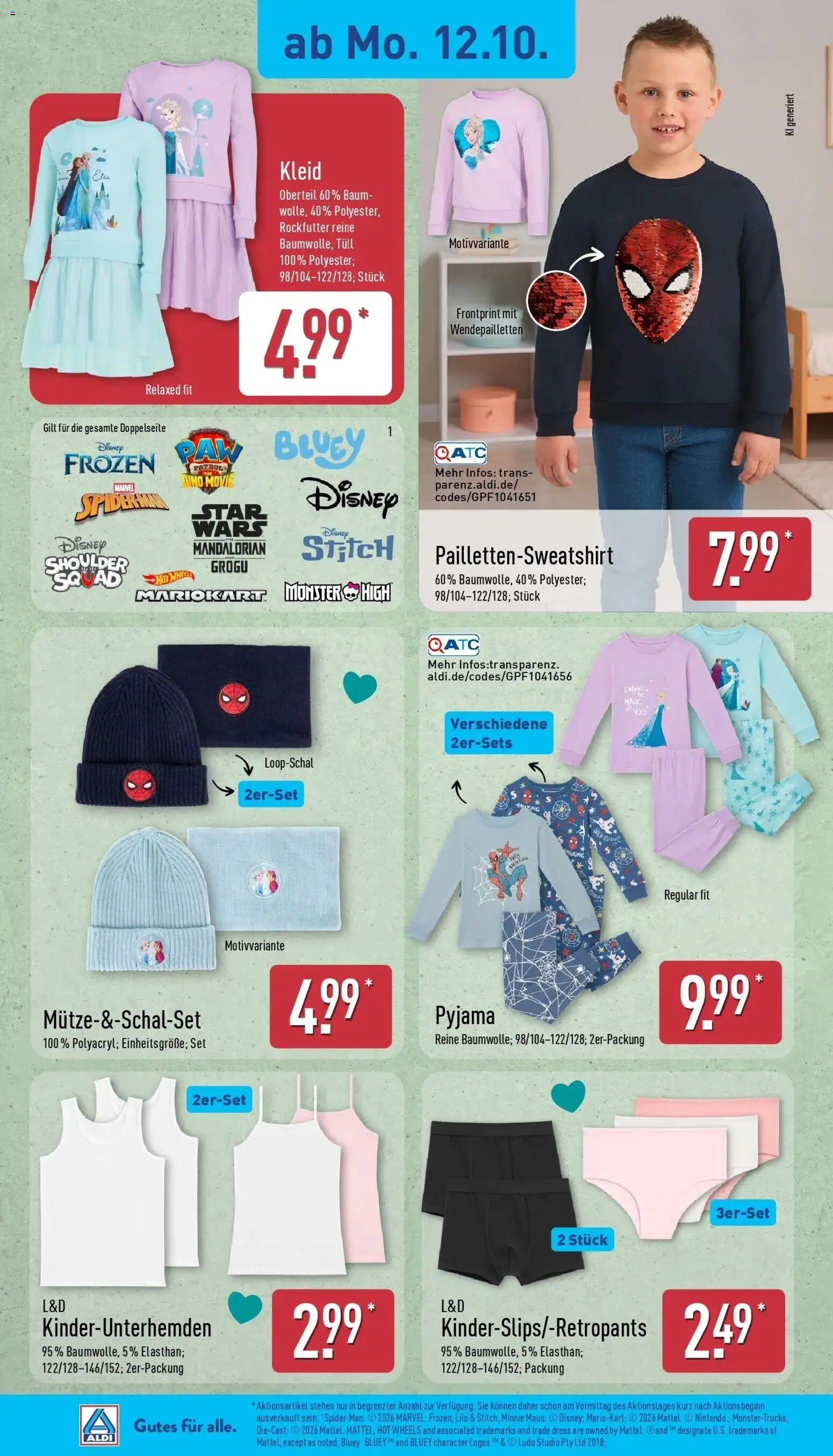 Aldi Aktueller Prospekt (ab 12.10.2026) » Angebote Online | Seite: 16 | Produkte: Sweatshirt, Pyjama, Kleid, Maus
