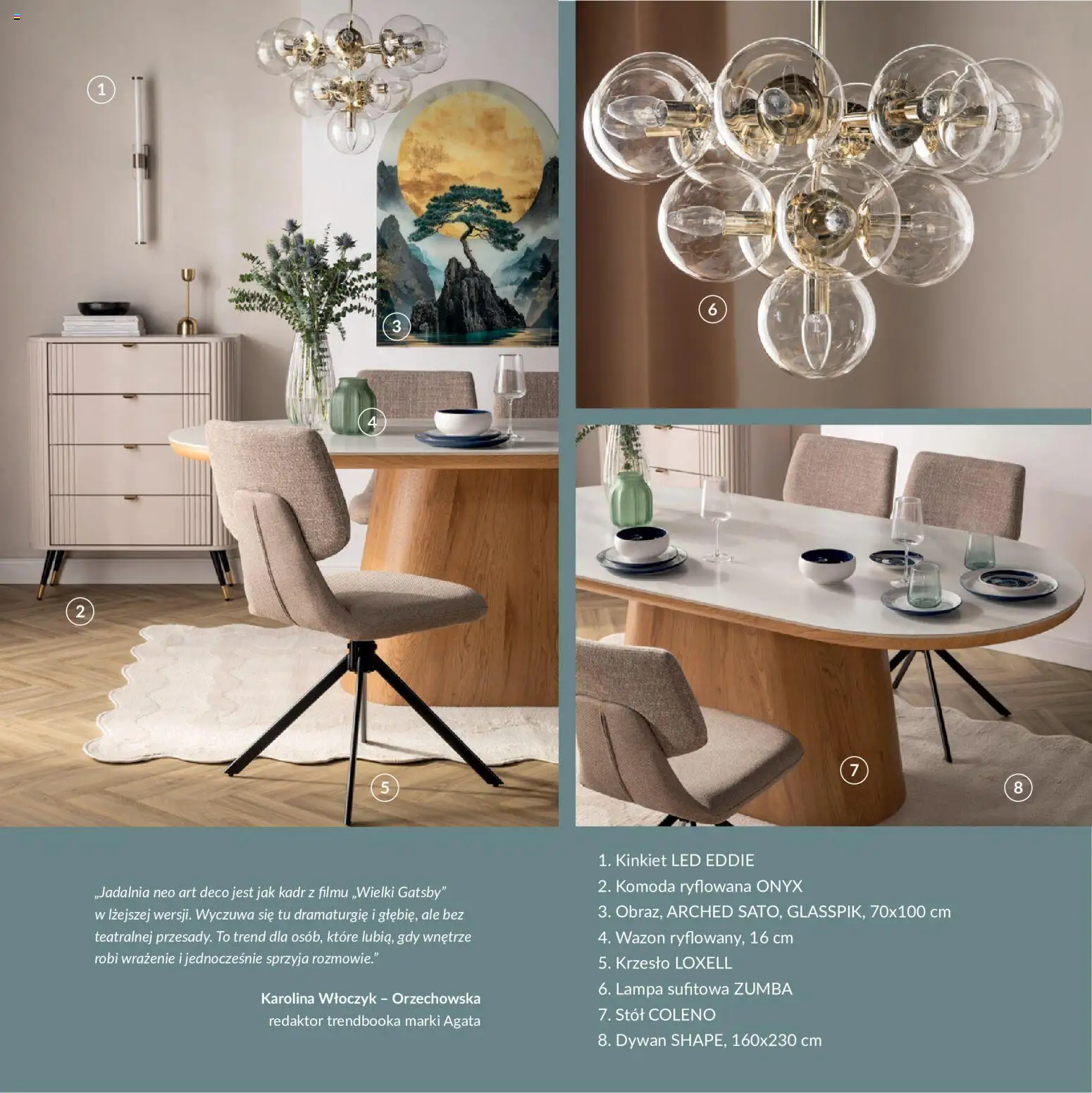 Salony Agata gazetka - Trendbook od 07.05.2026 | Strona: 14 | Produkty: Stół, Dywan, Lampa, Lampa sufitowa