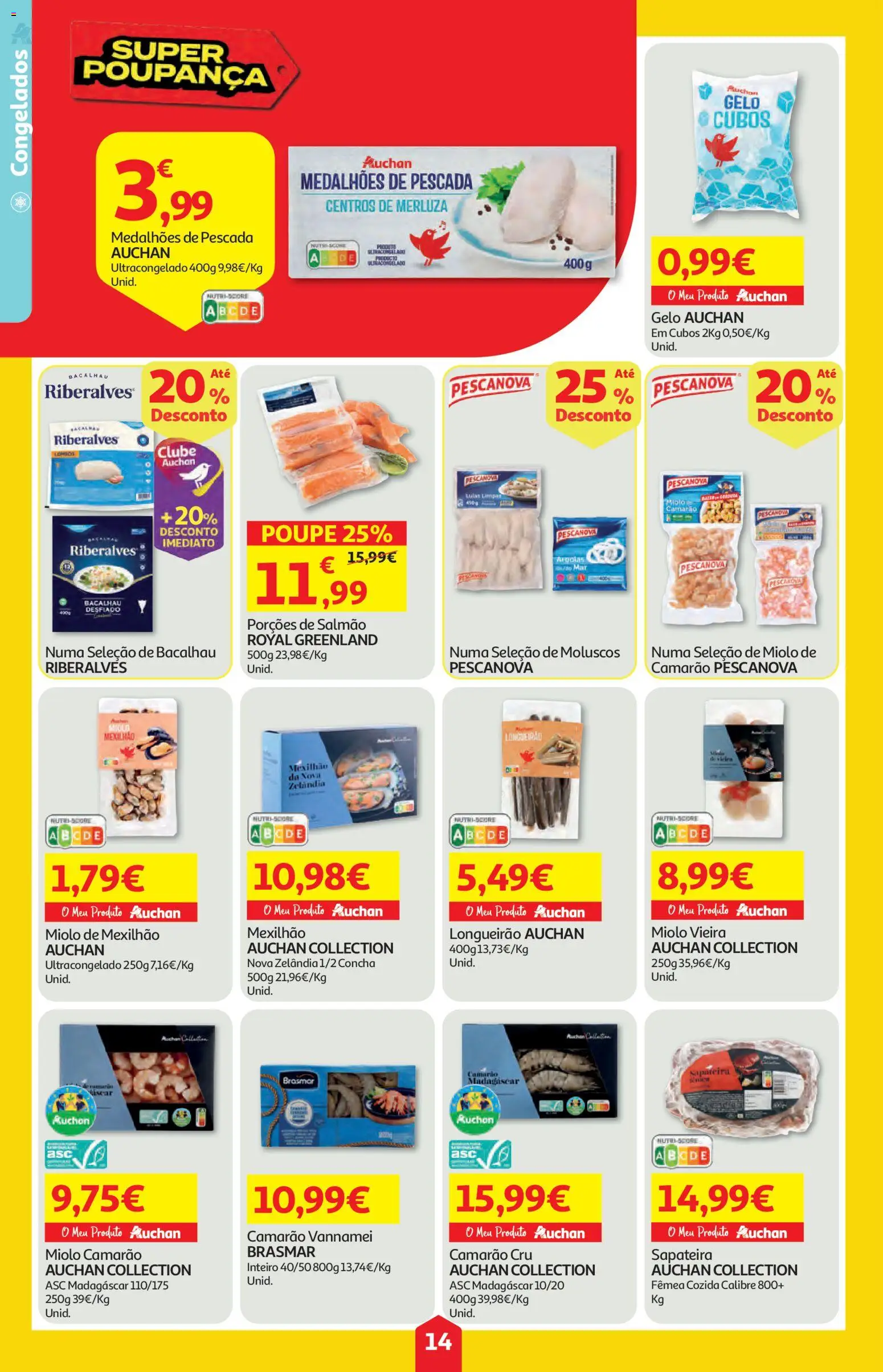 Auchan folheto │ válido de 11.06.2026 | Página: 14 | Produtos: Pescada, Camarão, Salmão, Sapateira