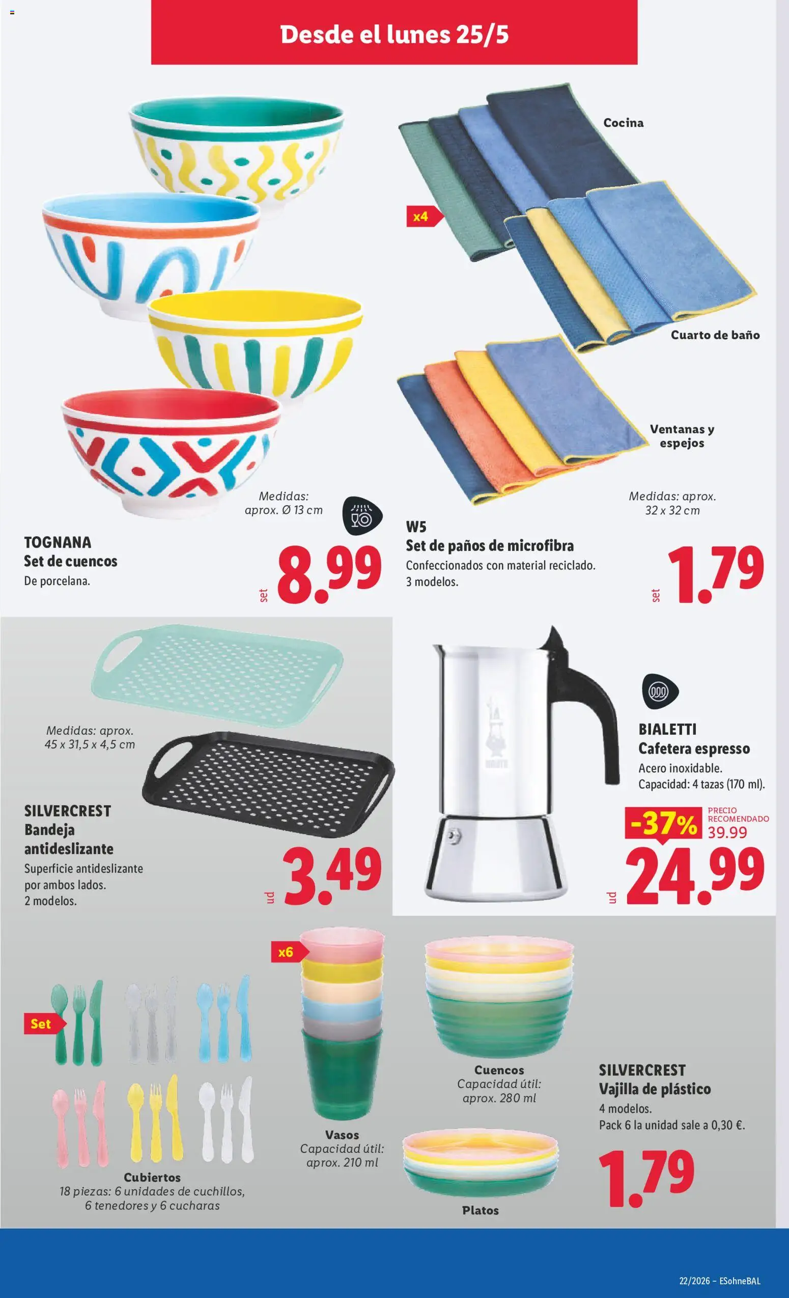 Lidl folleto de bazar │ válido desde el 25.05.2026 | Página: 9 | Productos: Vasos, Cocina, Bandeja, Baño