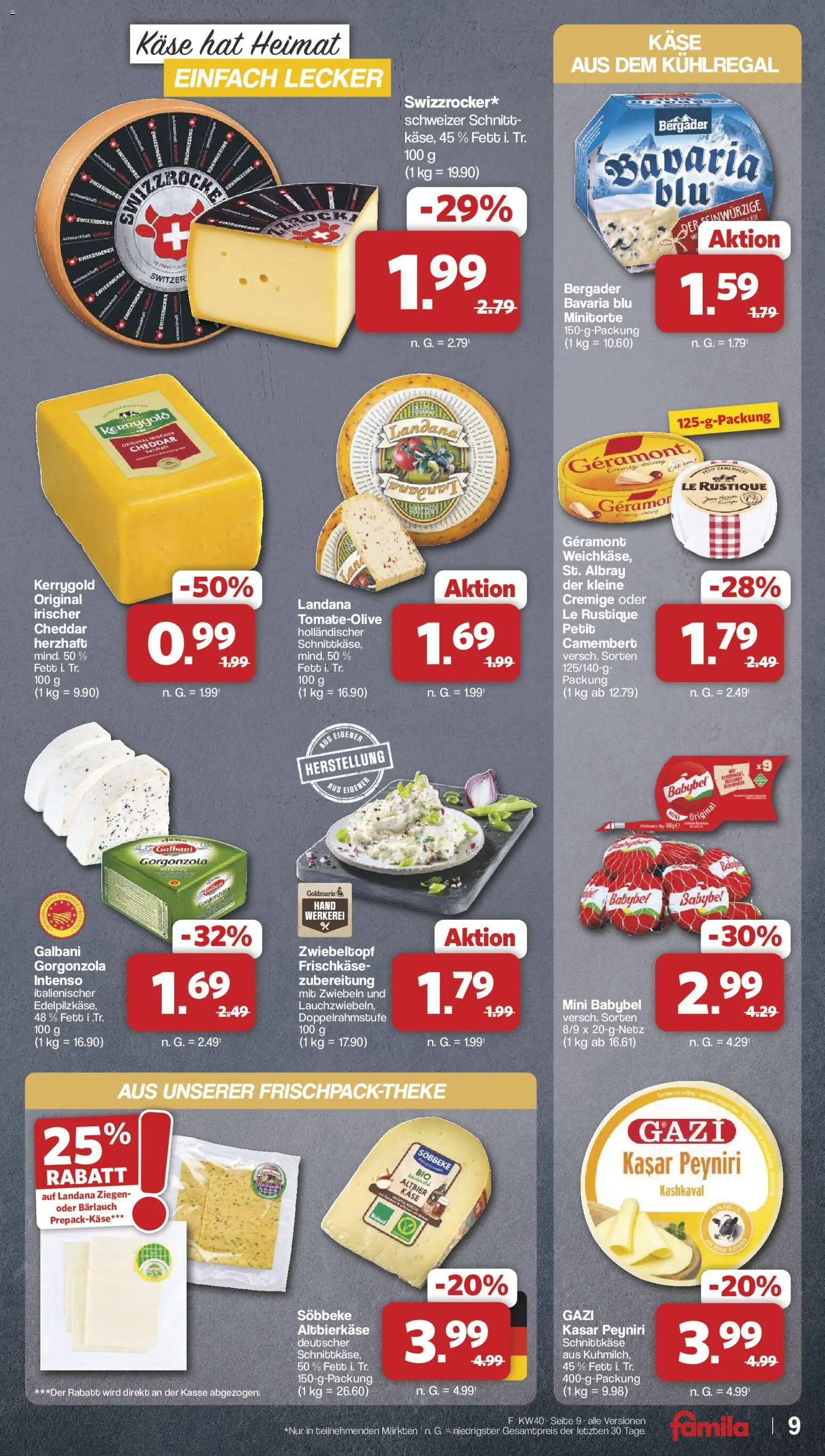 Famila Nordwest Prospekt – gültig ab 28.09.2026 | Seite: 9 | Produkte: Geramont, Camembert, Zwiebeln, Babybel