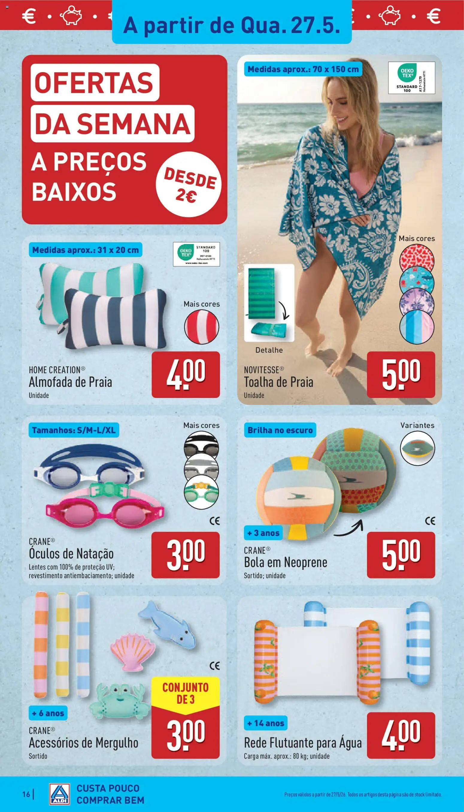 Aldi folheto │ válido de 25.05.2026 | Página: 16 | Produtos: Agua, Óculos, Almofada