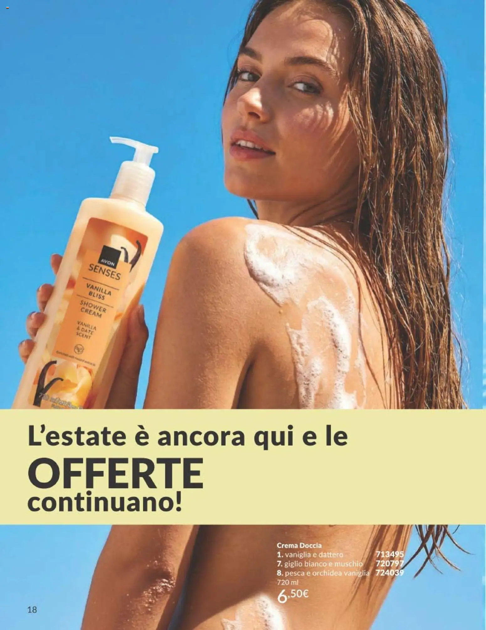 Volantino Avon del 01/08/2026 | Pagina: 18 | Prodotti: Crema, Pesca, Orchidea, Doccia