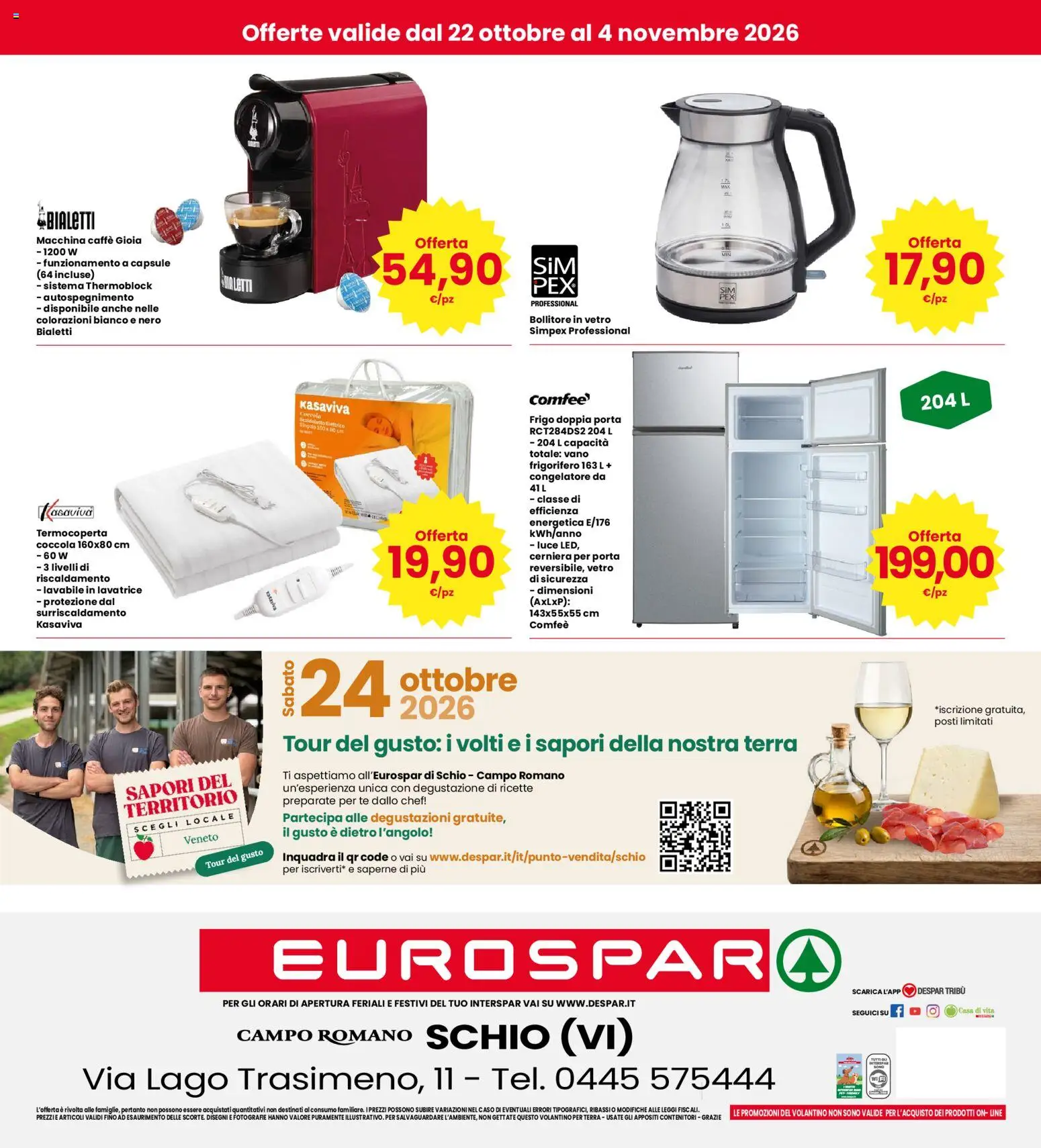 Volantino Eurospar del 22/10/2026 | Pagina: 20 | Prodotti: Porta, Lavatrice, Frigorifero, Bollitore