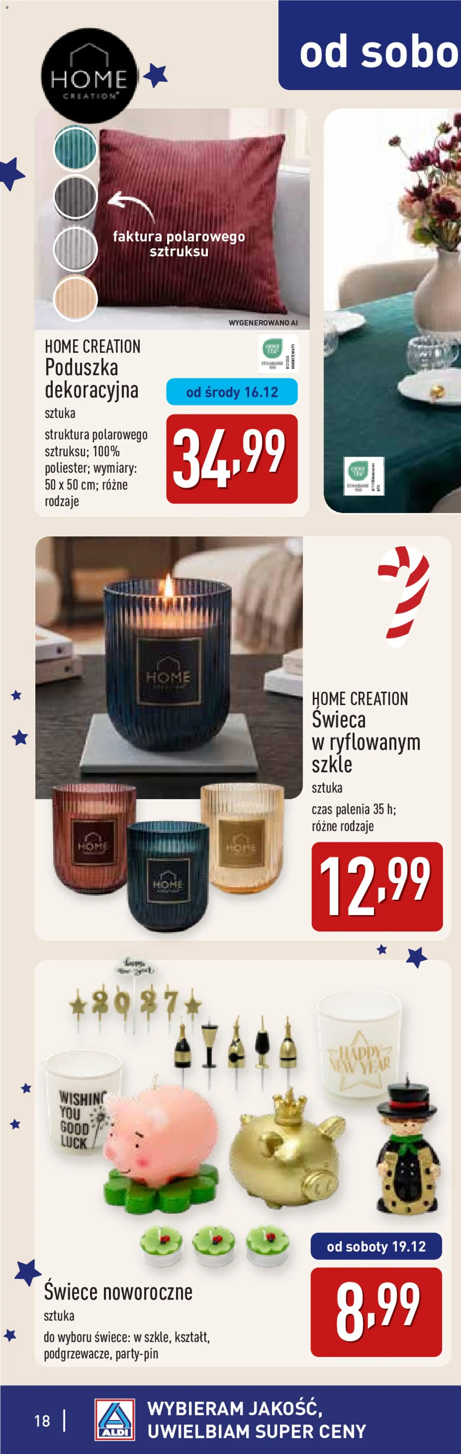 Aldi gazetka - Katalog dekoracyjny od 28.10.2026 | Strona: 18 | Produkty: Świeca, Poduszka, Świece