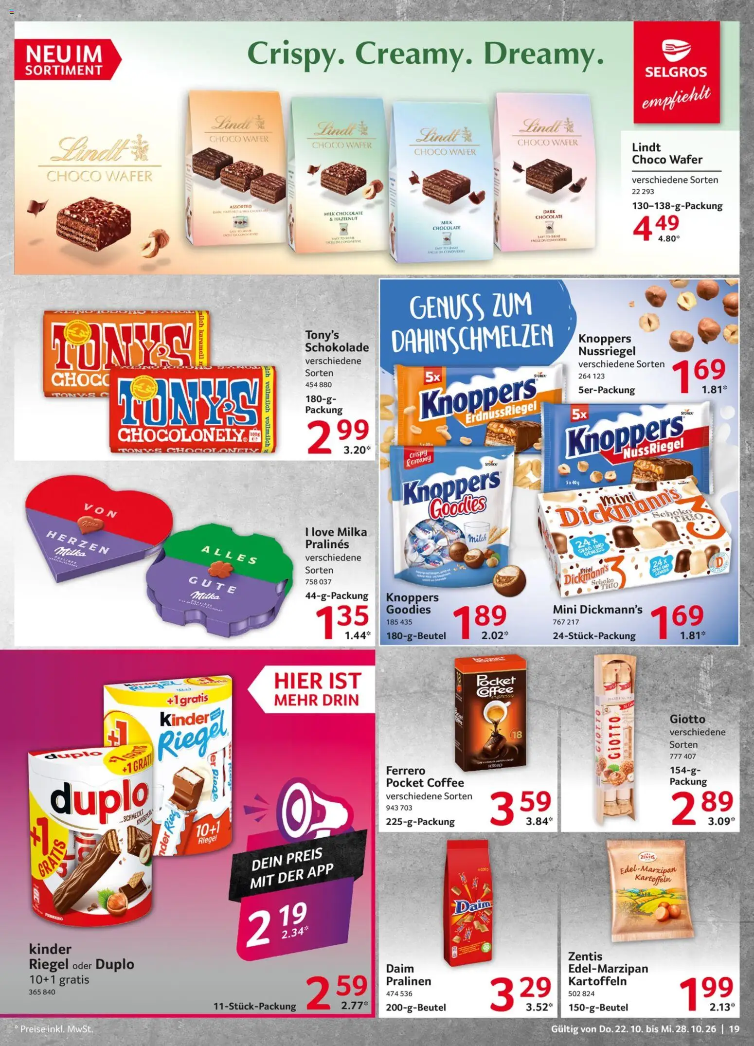 Selgros Prospekt – gültig ab 22.10.2026 | Seite: 19 | Produkte: Schokolade, Kinder riegel, Kartoffeln, Knoppers