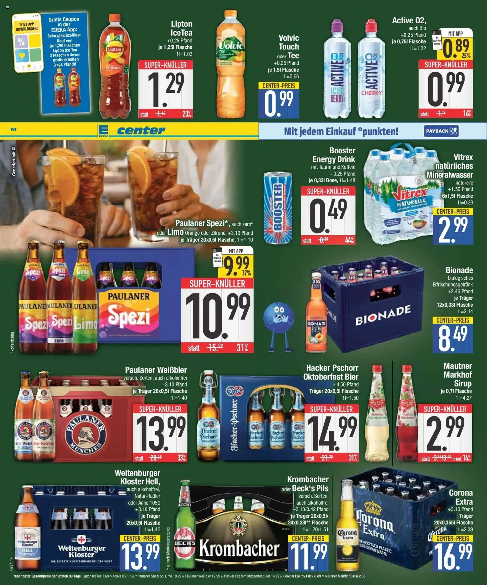 E center Prospekt München (ab 07.09.2026) zum Blättern | Seite: 14 | Produkte: Energy, Tee, Volvic, Paulaner