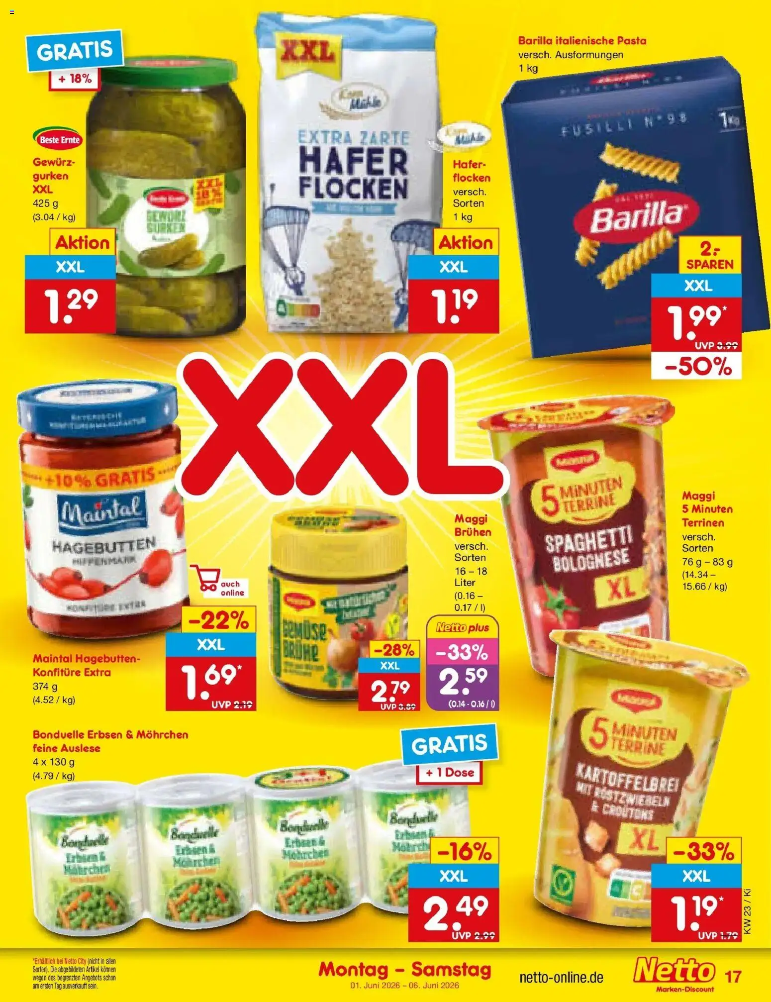 Netto Marken-Discount Prospekt Mistelbach – gültig ab 01.06.2026 | Seite: 19 | Produkte: Barilla, Gurken, Flocken, Erbsen