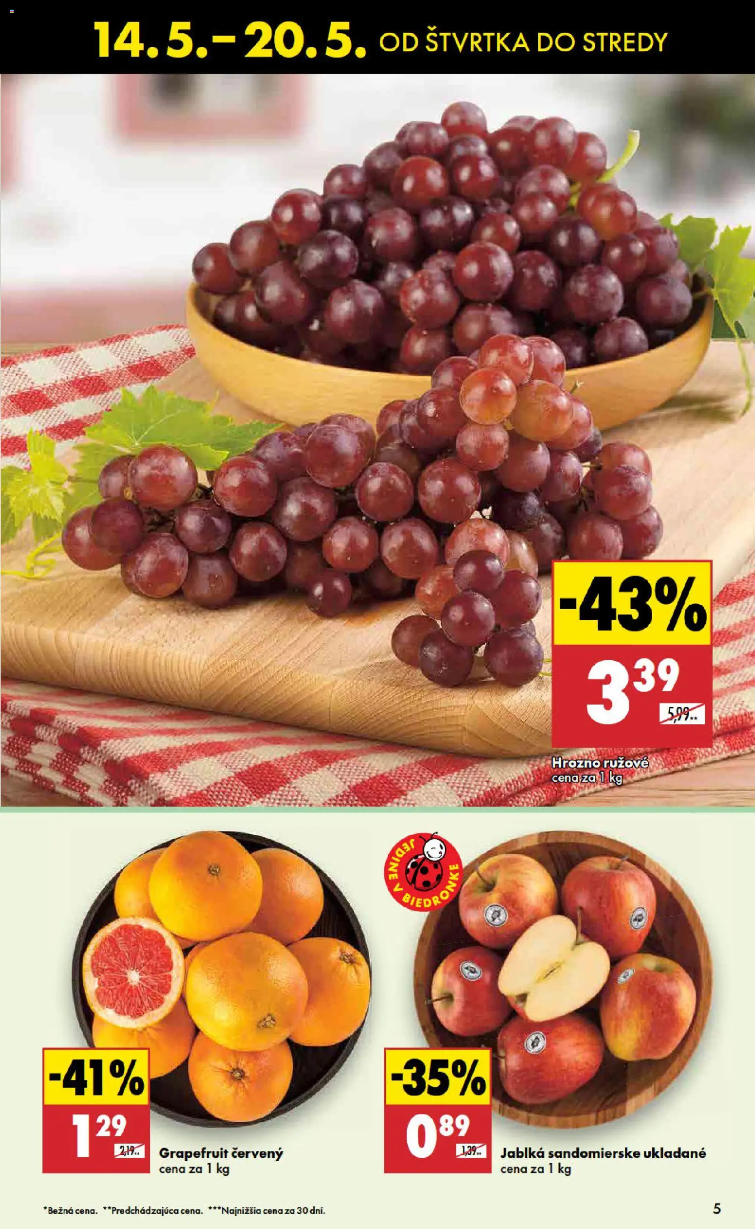 Nové Biedronka akcie – leták je platný od 14.05.2026 | Strana: 5 | Produkty: Jablká, Grapefruit, Hrozno