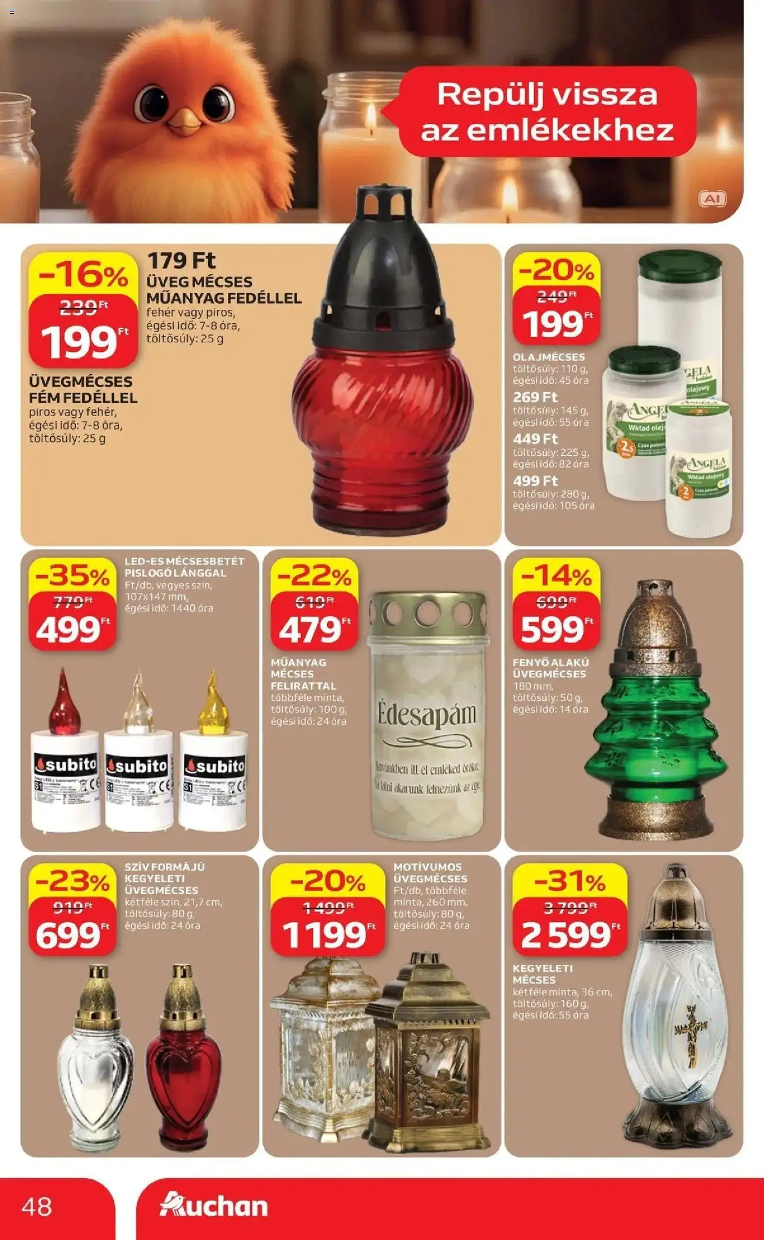 Auchan akciós újság Szolnok - 2026.09.17. -tól/töl > akció, lapozható szórólap 🛍️ | Oldal: 48 | Termékek: Üveg, Mécses, LED, Óra