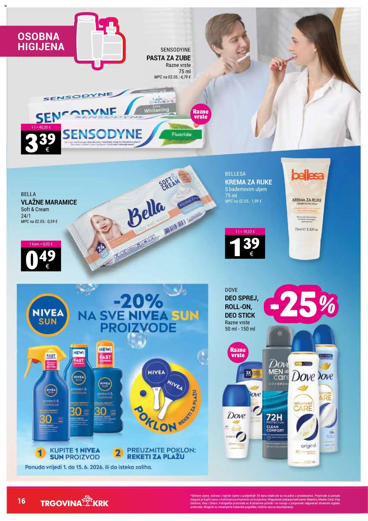 Trgovina Krk katalog | vrijedi od 01.06.2026 | Stranica: 16 | Proizvodi: Vlažne maramice, Krema za ruke, Krema, Pasta