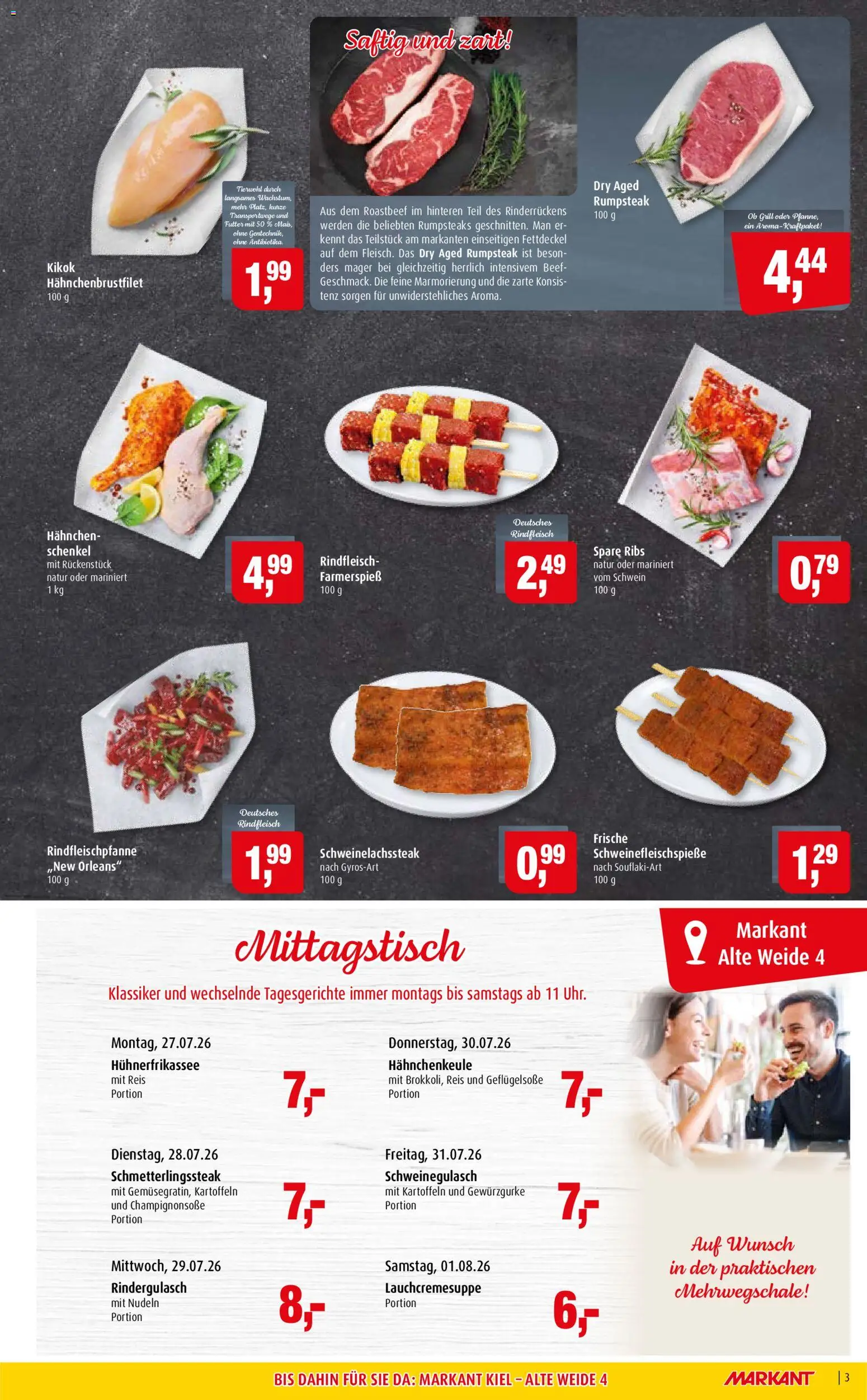 Markant Prospekt – gültig ab 27.07.2026 | Seite: 3 | Produkte: Rumpsteak, Grill, Rindergulasch, Rindfleisch