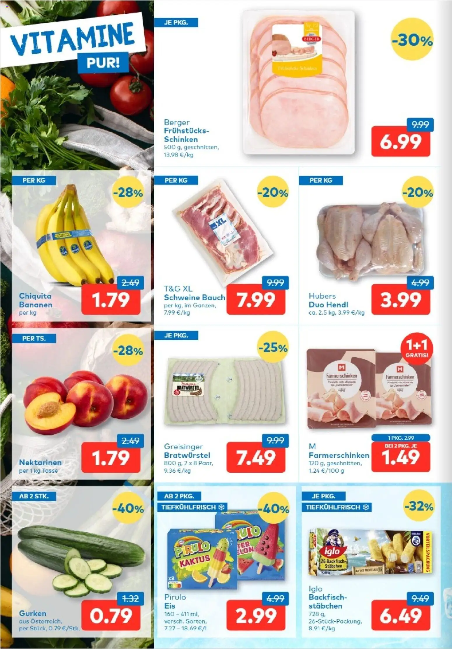 T&G Tirol gültig ab 27.08.2026 | Seite: 2 | Produkte: Gurken, Schinken, Bananen
