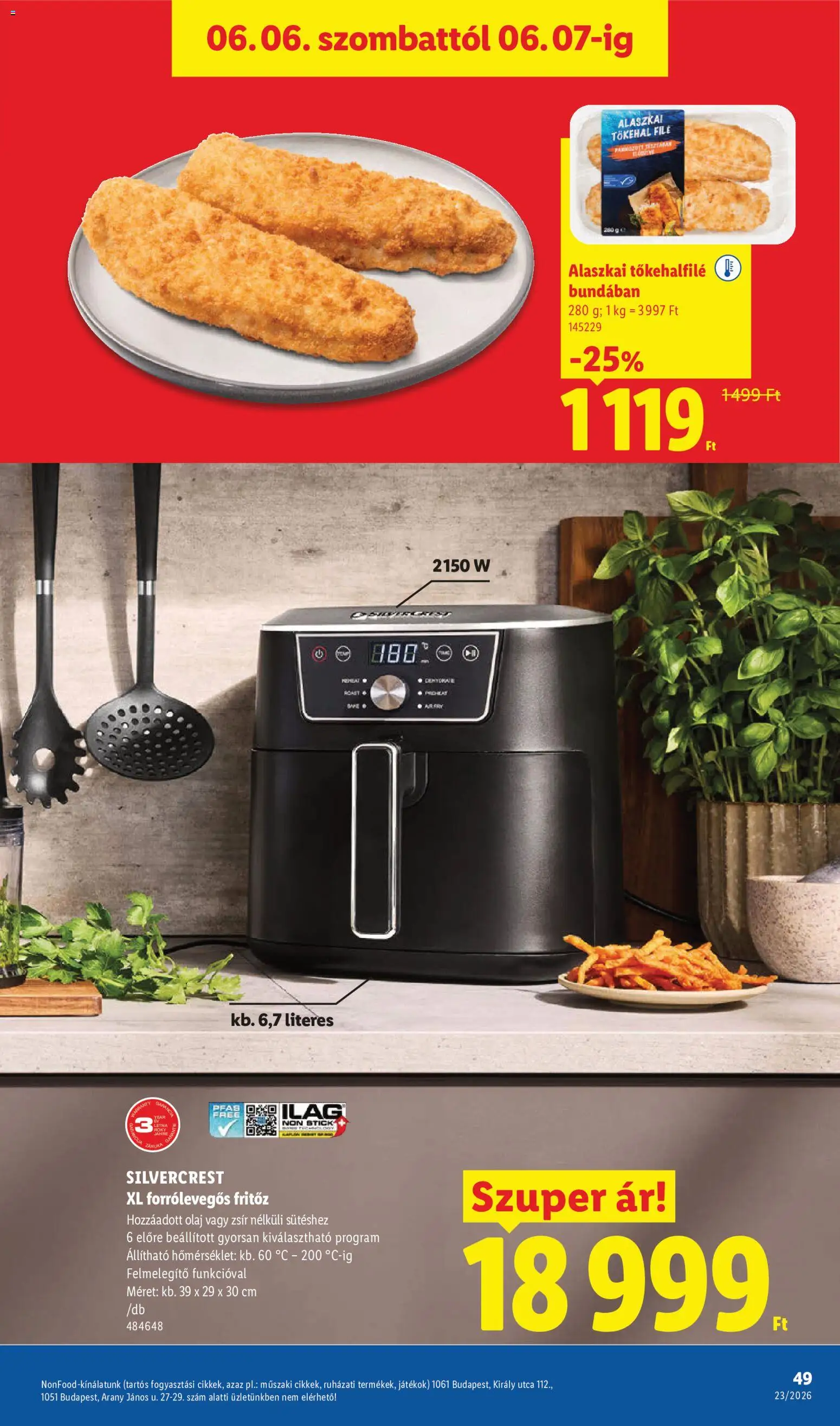 Lidl akciós ujság - amely érvényes a következő dátumtól: 04.06.2026 | Oldal: 49 | Termékek: Fritőz, Játékok, Alaszkai tőkehalfilé, Olaj