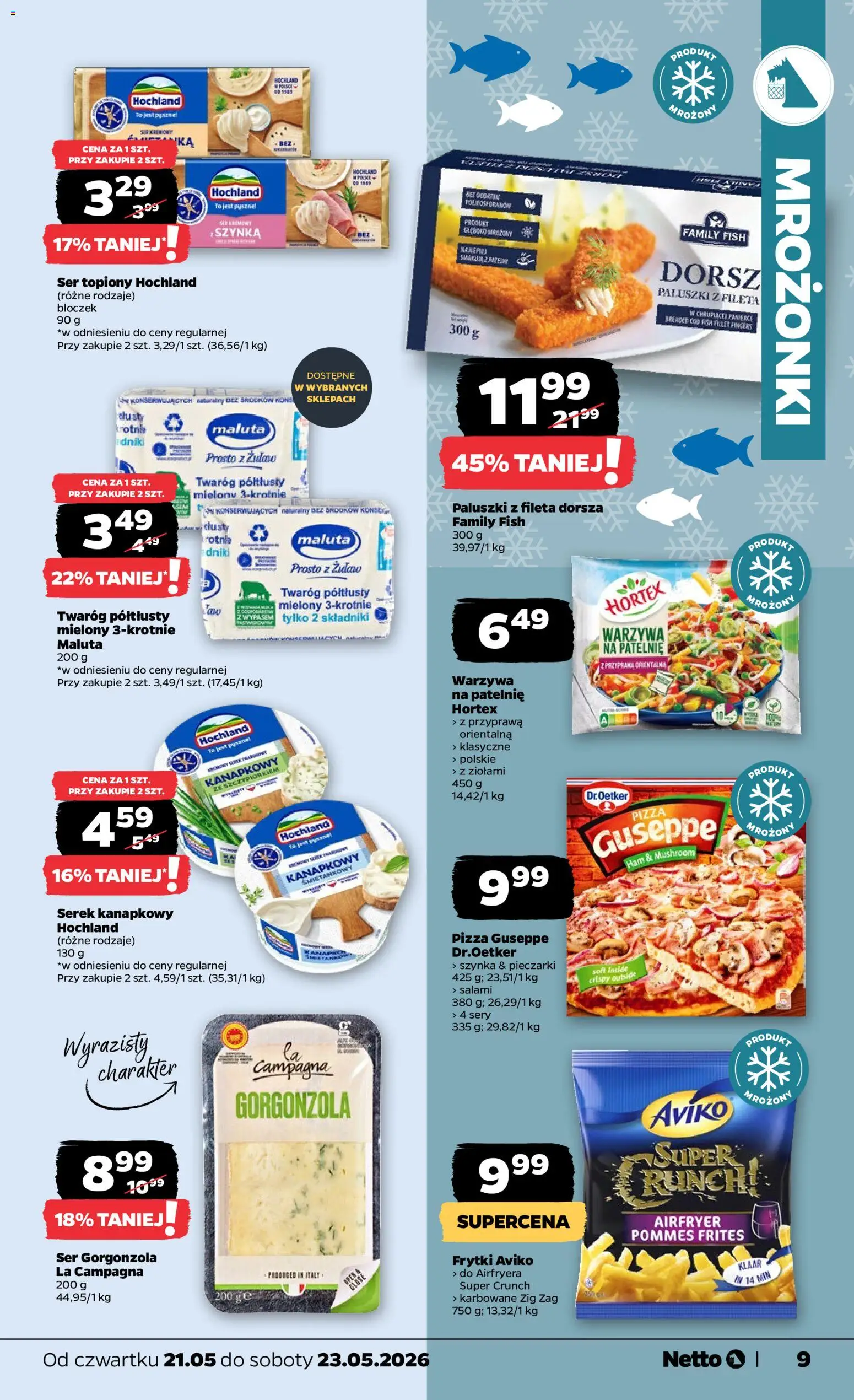 Netto gazetka od czwartku spożywcza od 21.05.2026 | Strona: 9 | Produkty: Twaróg półtłusty, Patelnie, Sery, Salami