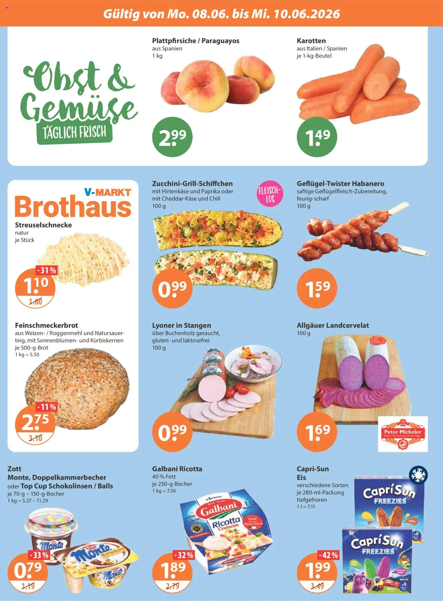V-Markt Schwaben / Oberbayern ab Montag – gültig ab 08.06.2026 | Seite: 2 | Produkte: Top, Gemüse, Obst, Fleisch