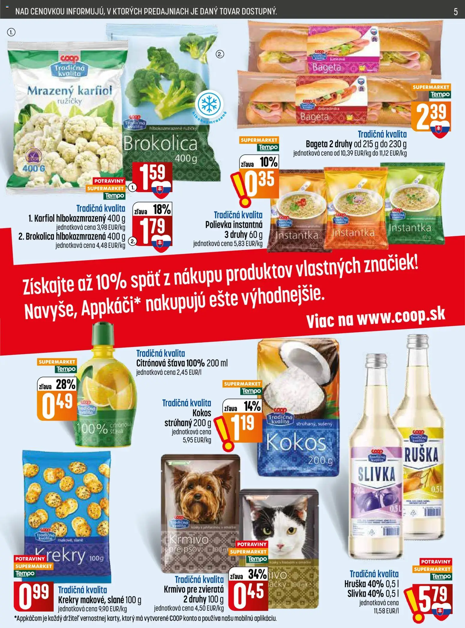 Nové COOP Jednota akcie – leták je platný od 03.09.2026 | Strana: 5 | Produkty: Kokos, Bageta, Citrónová šťava, Krekry